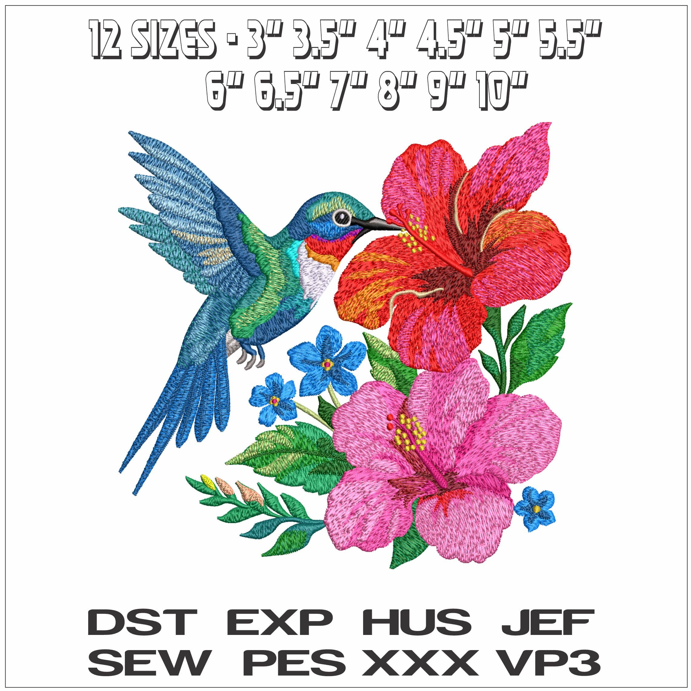 Humming Bird and Flowers- Elegant embroidery design file - instant download — view 2