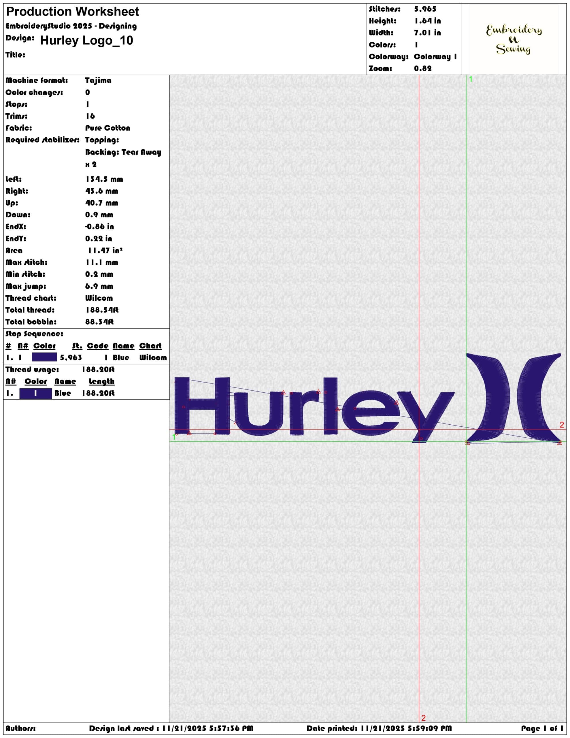 Hurley Logo- Elegant embroidery design file - instant download — view 3