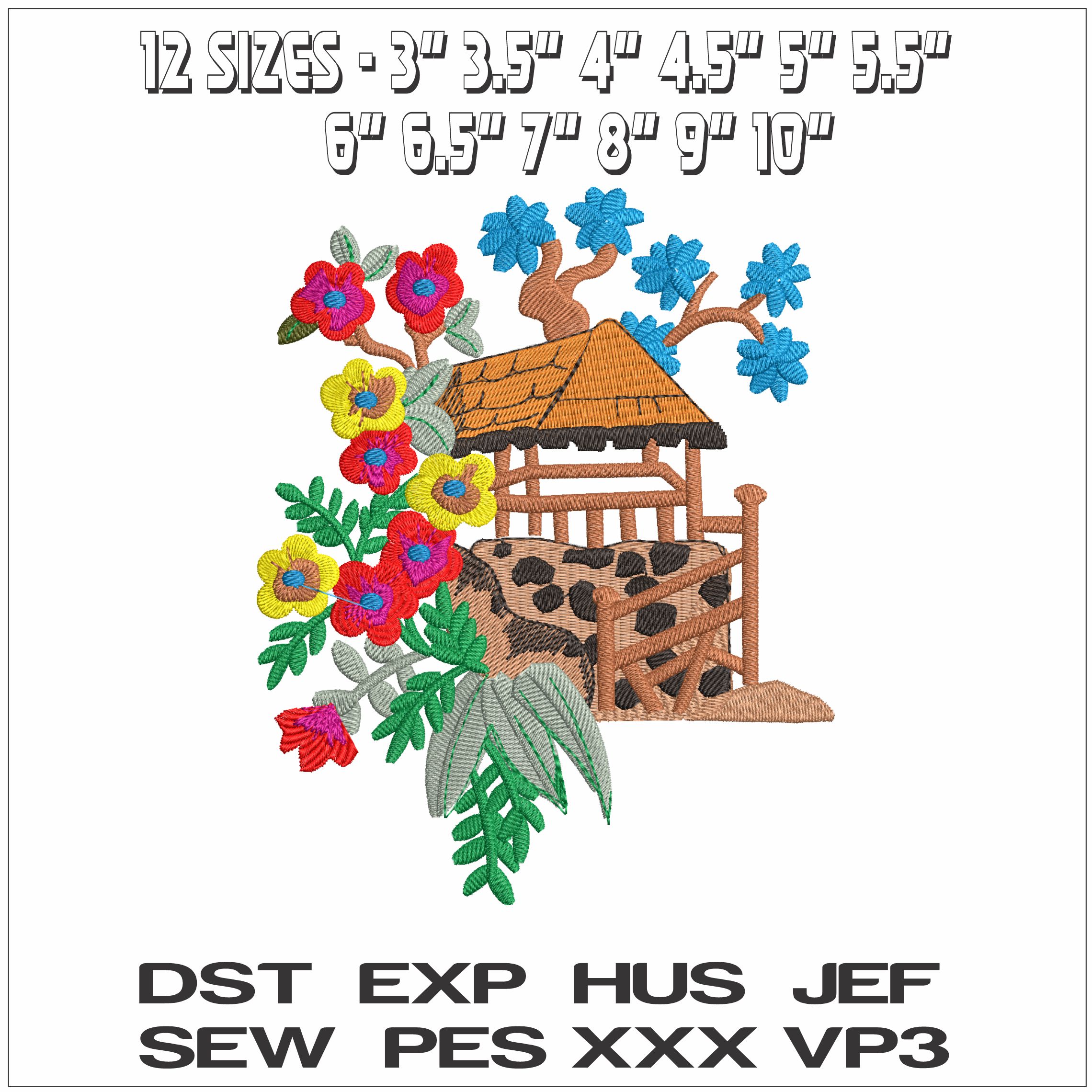 Hut in the Forest- Elegant embroidery design file - instant download — view 2