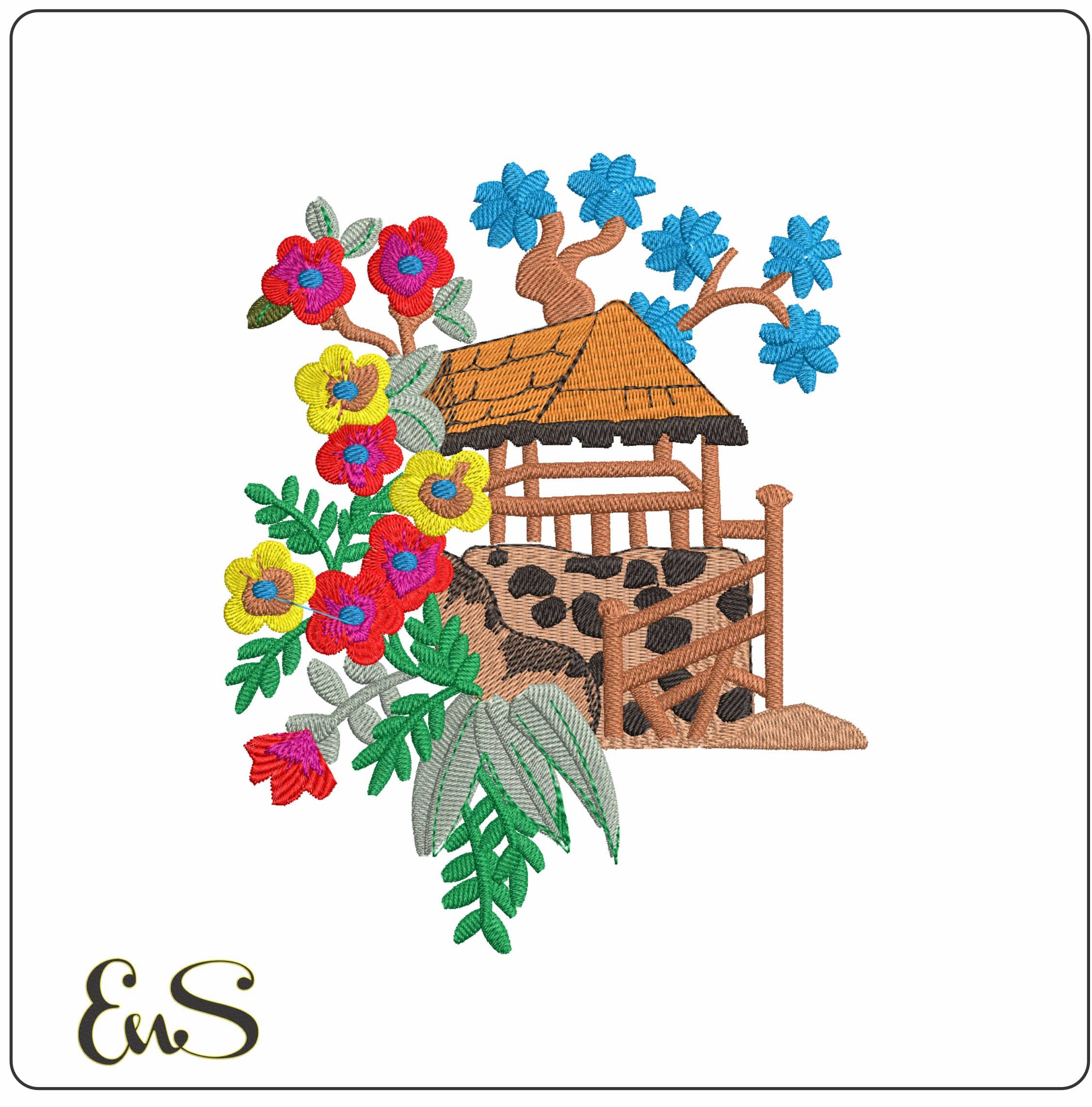 Hut in the Forest- Elegant embroidery design file - instant download