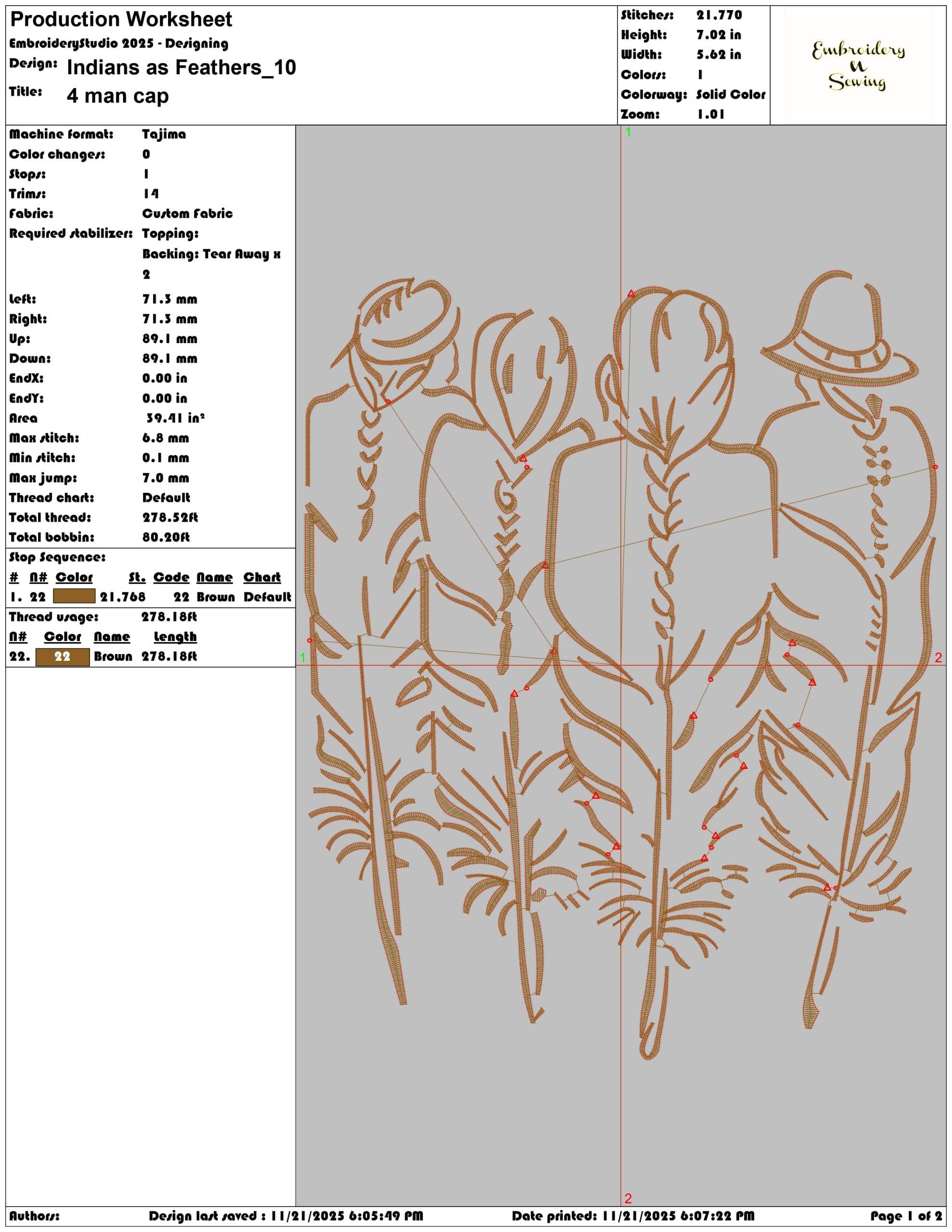 Indians as Feathers- Elegant embroidery design file - instant download — view 3