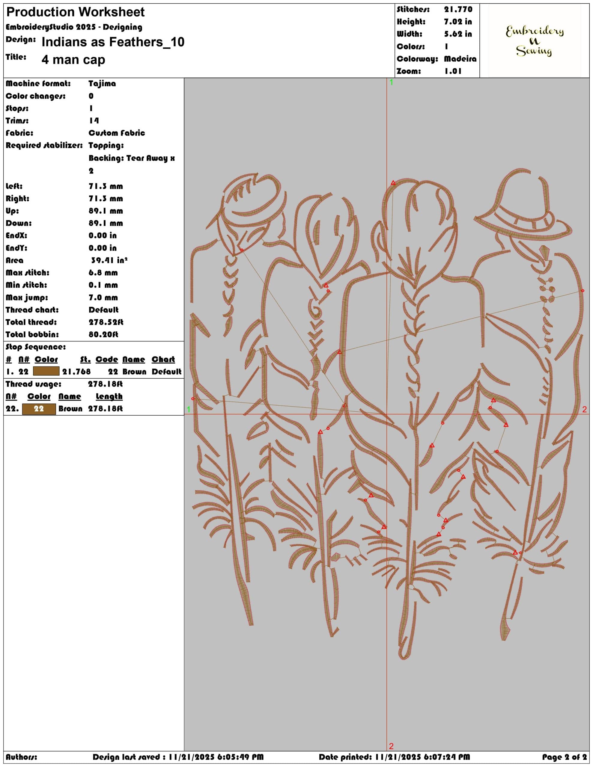 Indians as Feathers- Elegant embroidery design file - instant download — view 4
