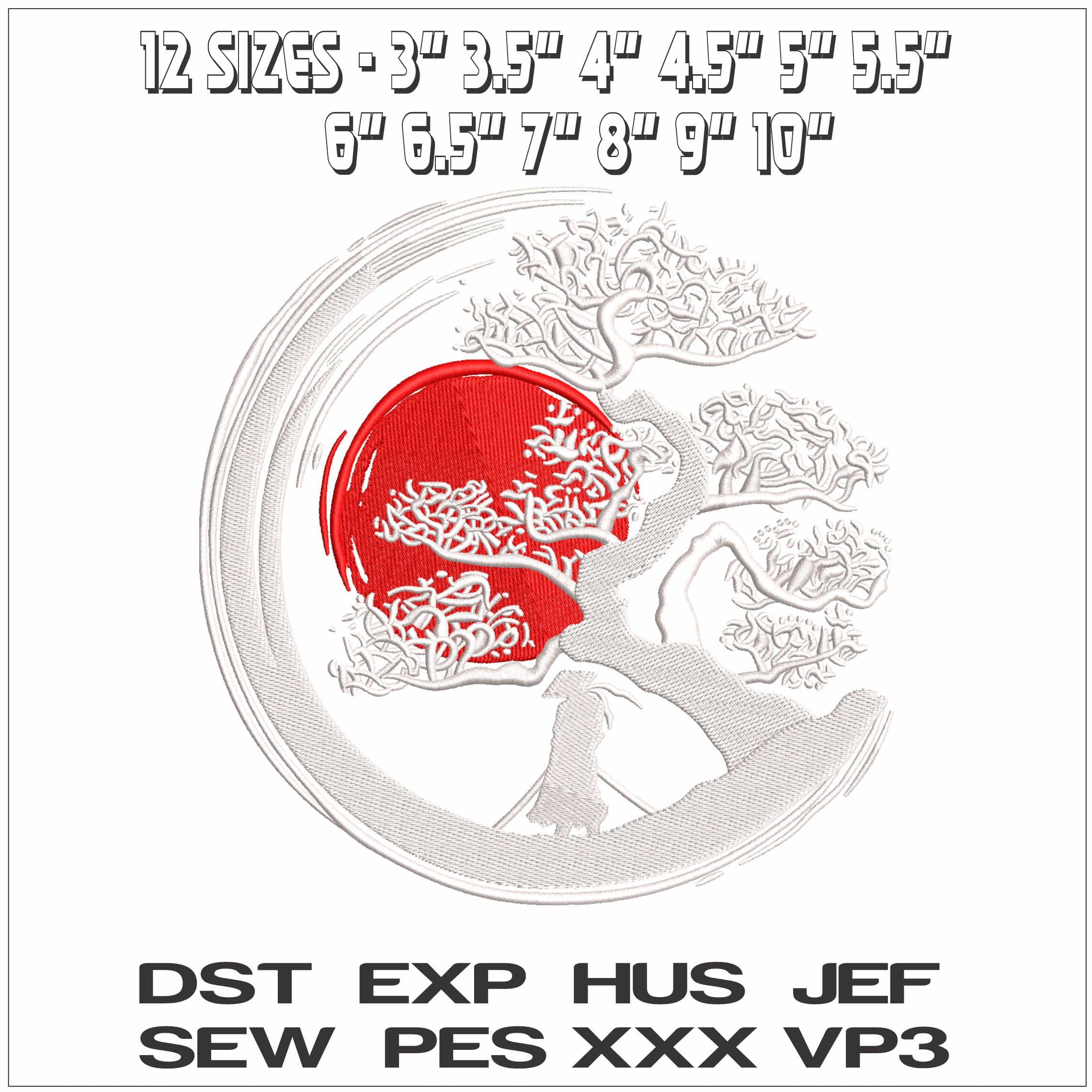 Japanese cherry tree and Sun- Elegant embroidery design file - instant download — view 2