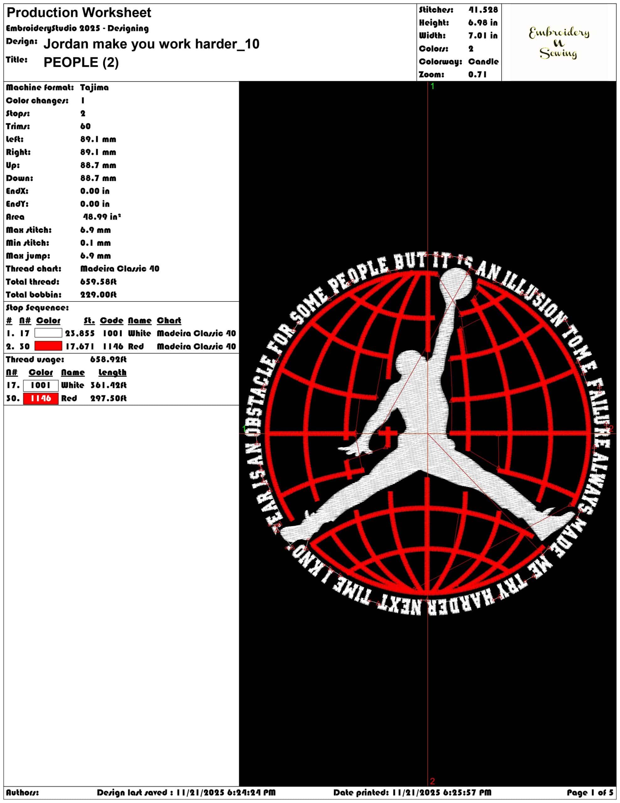 Jordan make you work harder- Elegant embroidery design file - instant download — view 3
