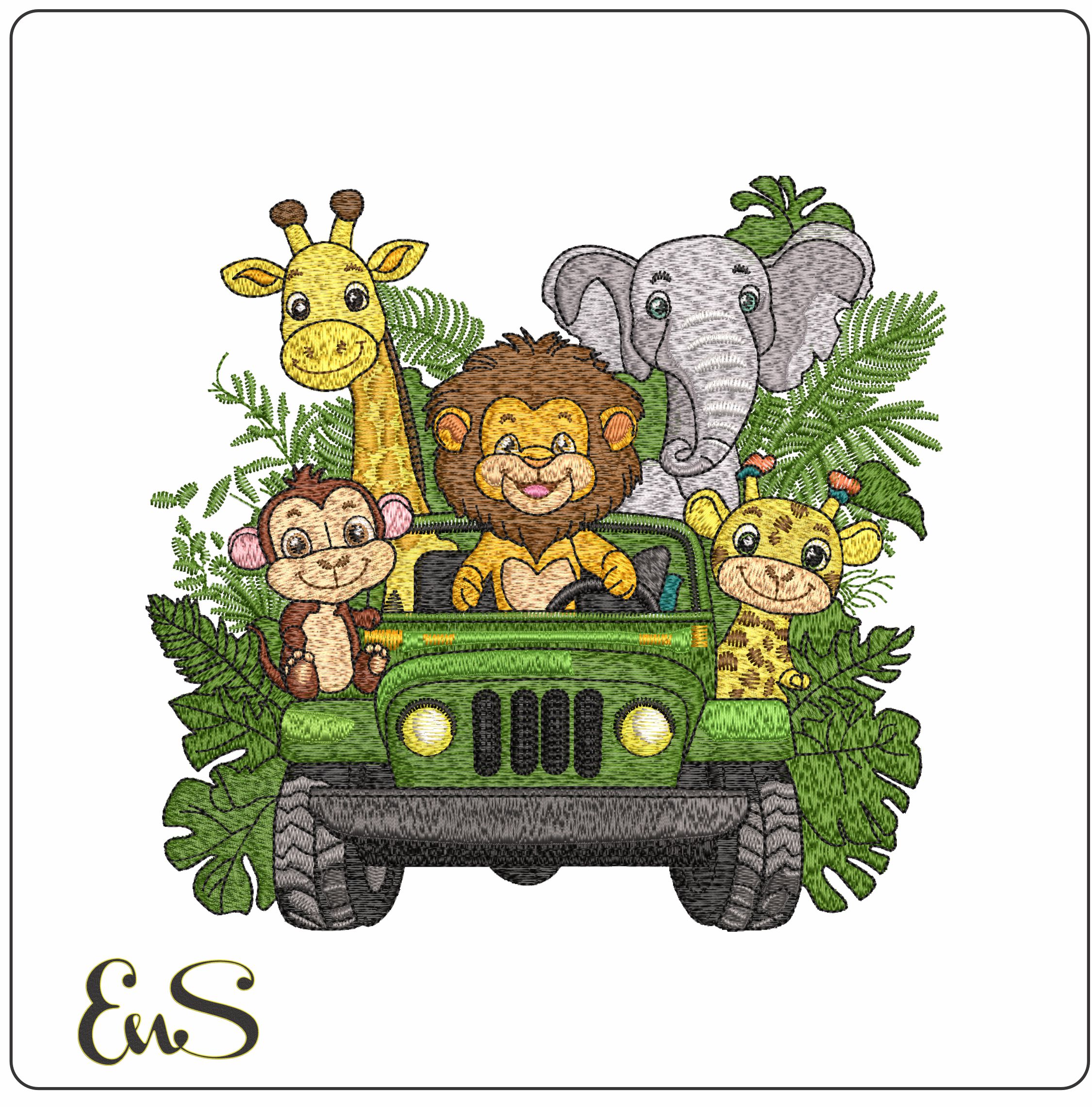 Jungle Animals on Safari- Elegant embroidery design file - instant download