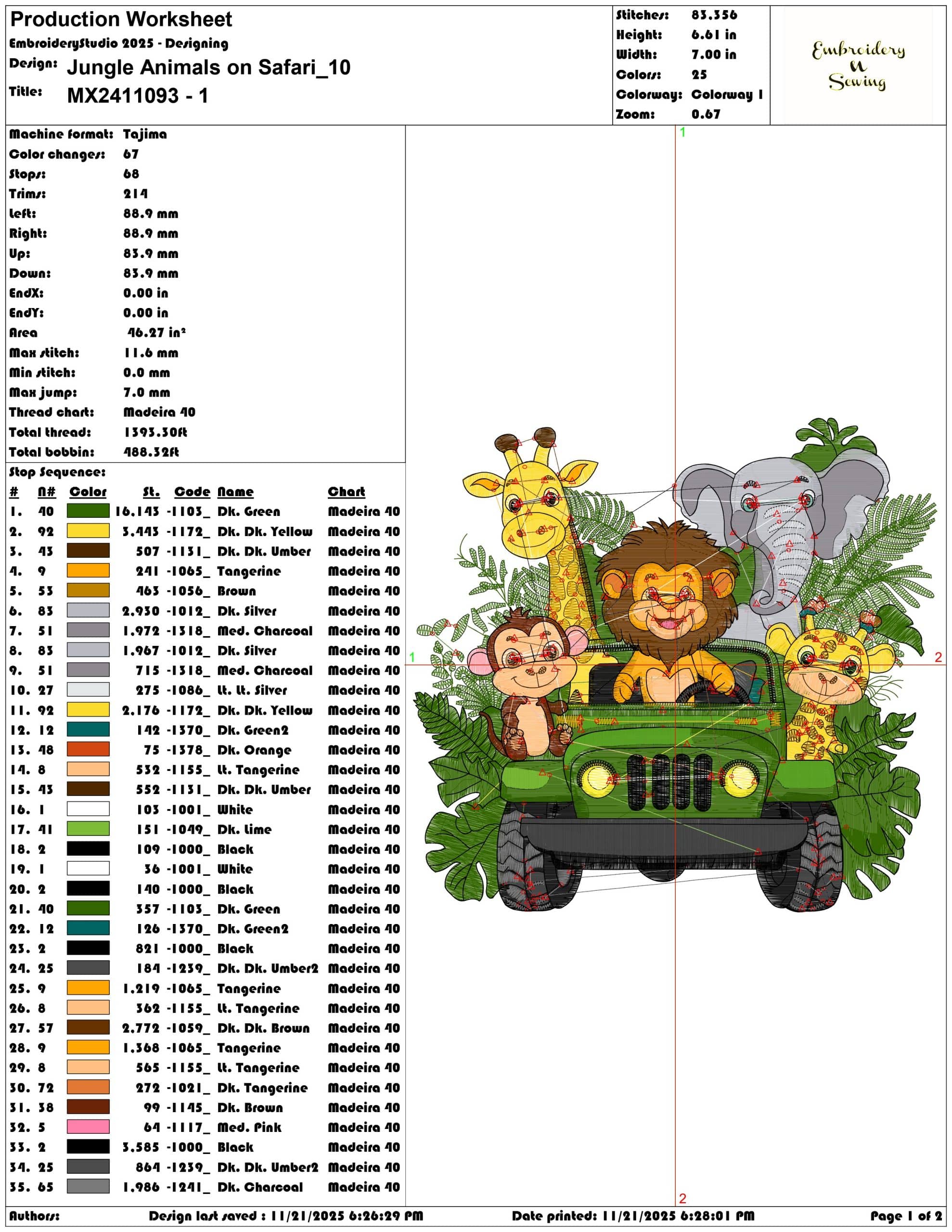 Jungle Animals on Safari- Elegant embroidery design file - instant download — view 3