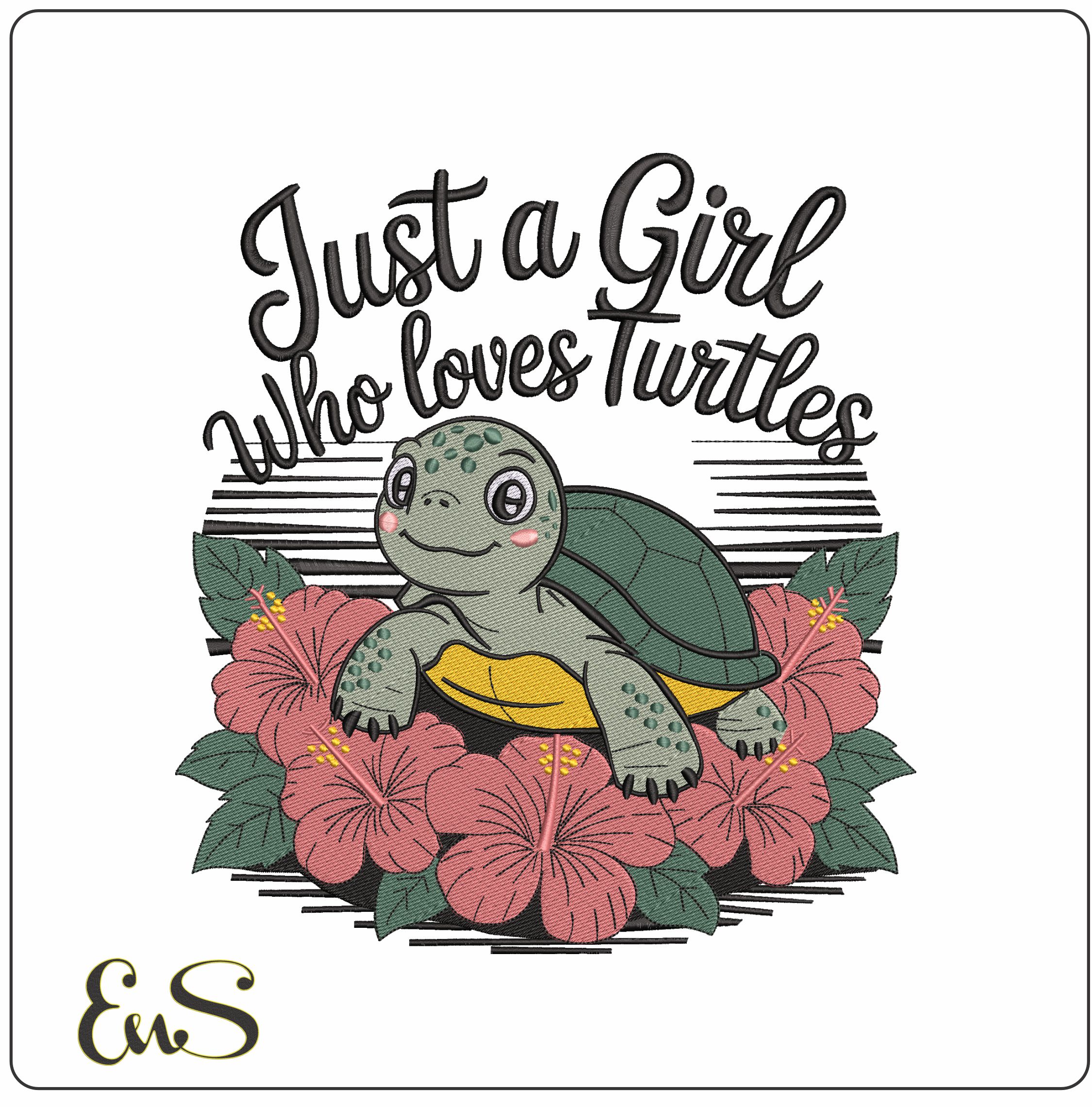 Just a Girl a Little Turtle- Elegant embroidery design file - instant download