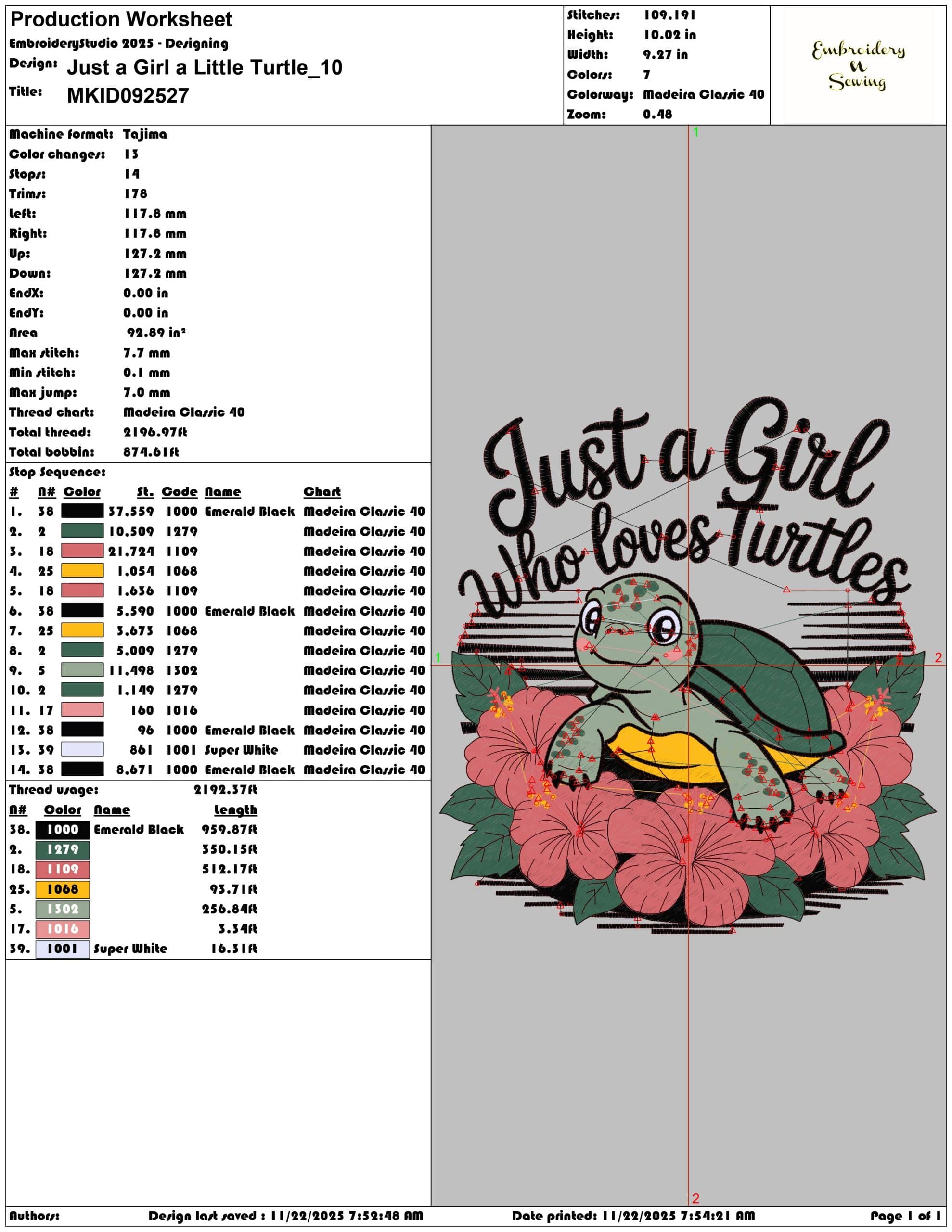 Just a Girl a Little Turtle- Elegant embroidery design file - instant download — view 3