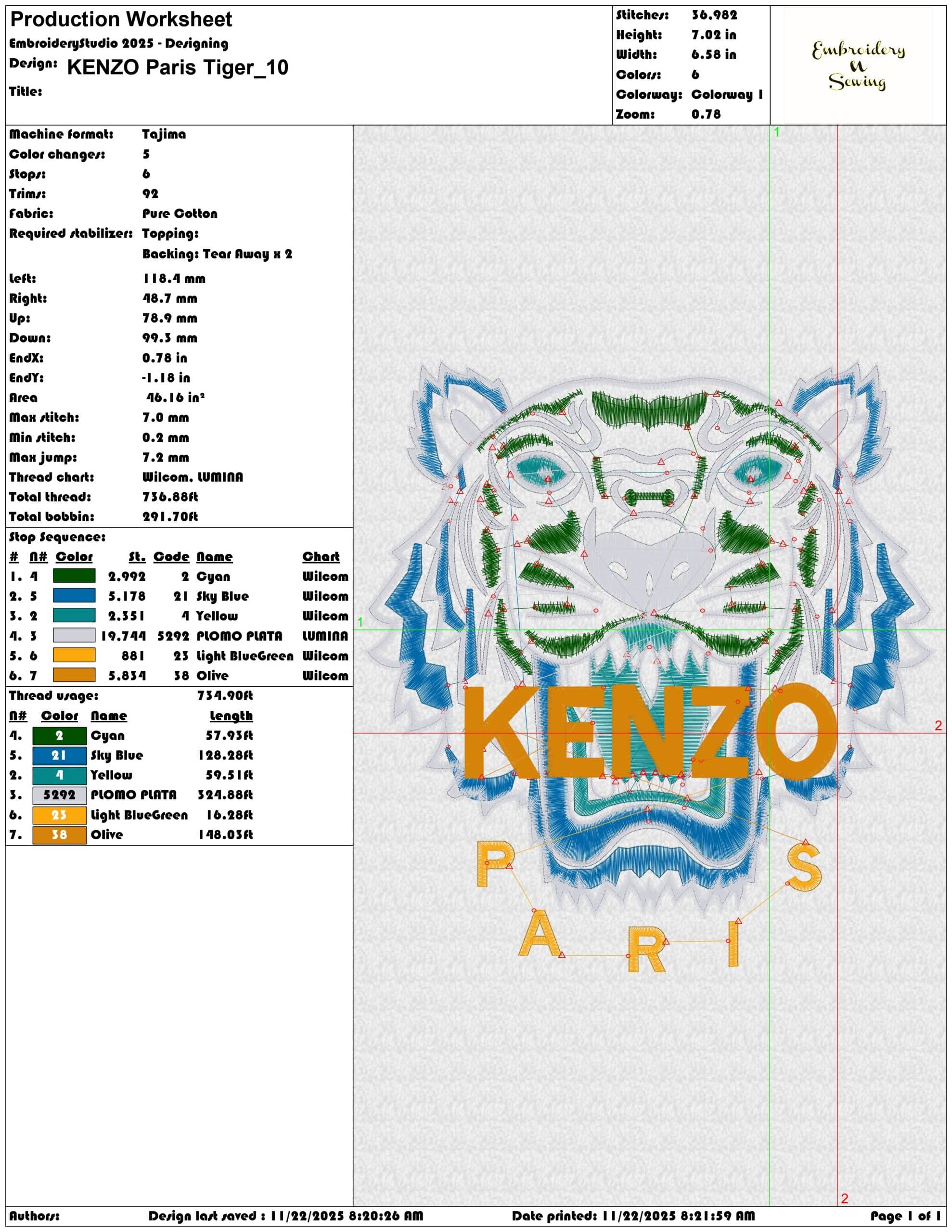 KENZO Paris Tiger- Elegant embroidery design file - instant download — view 3