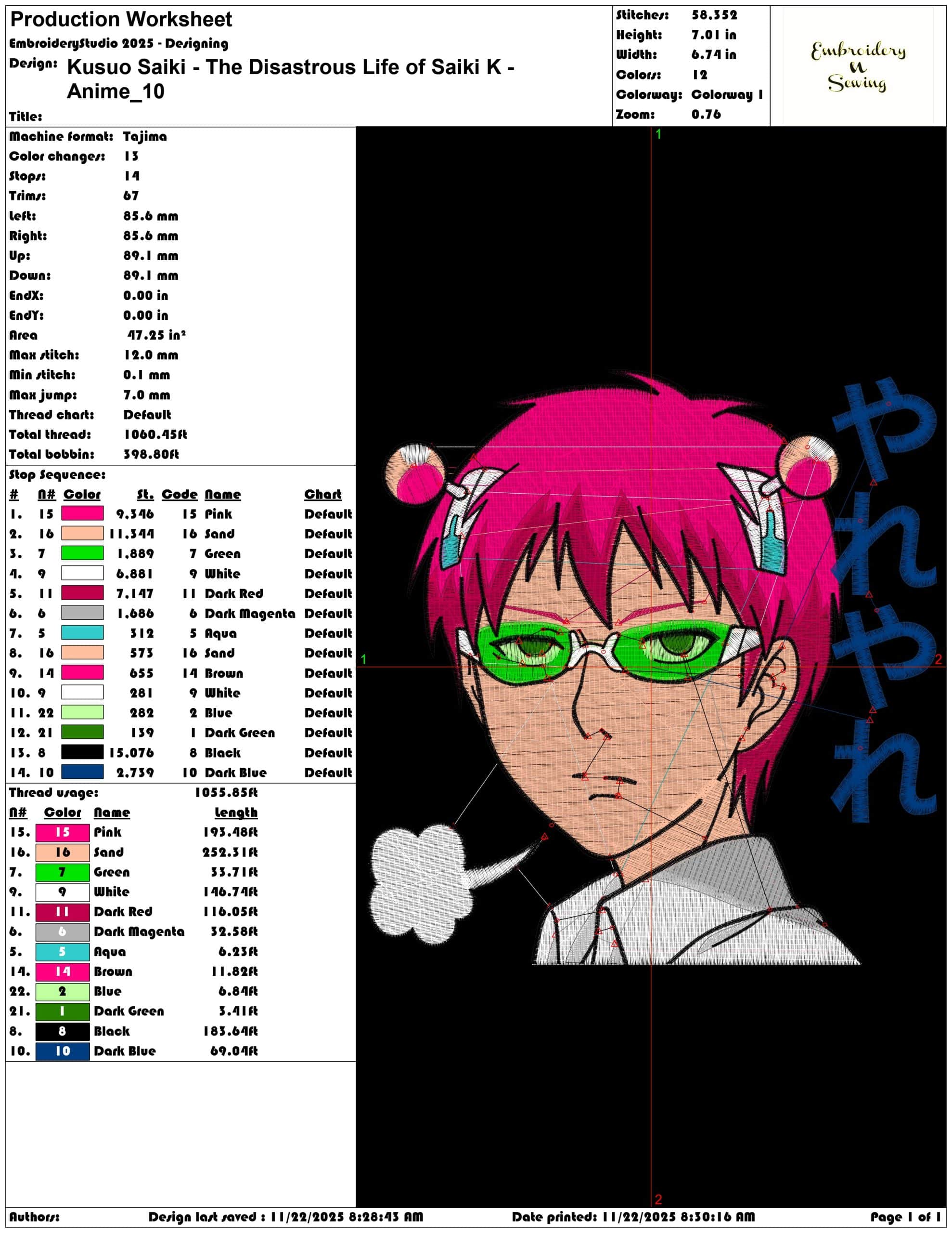Kusuo Saiki The Disastrous Life of Saiki K Anime- Elegant embroidery design file - instant download — view 3