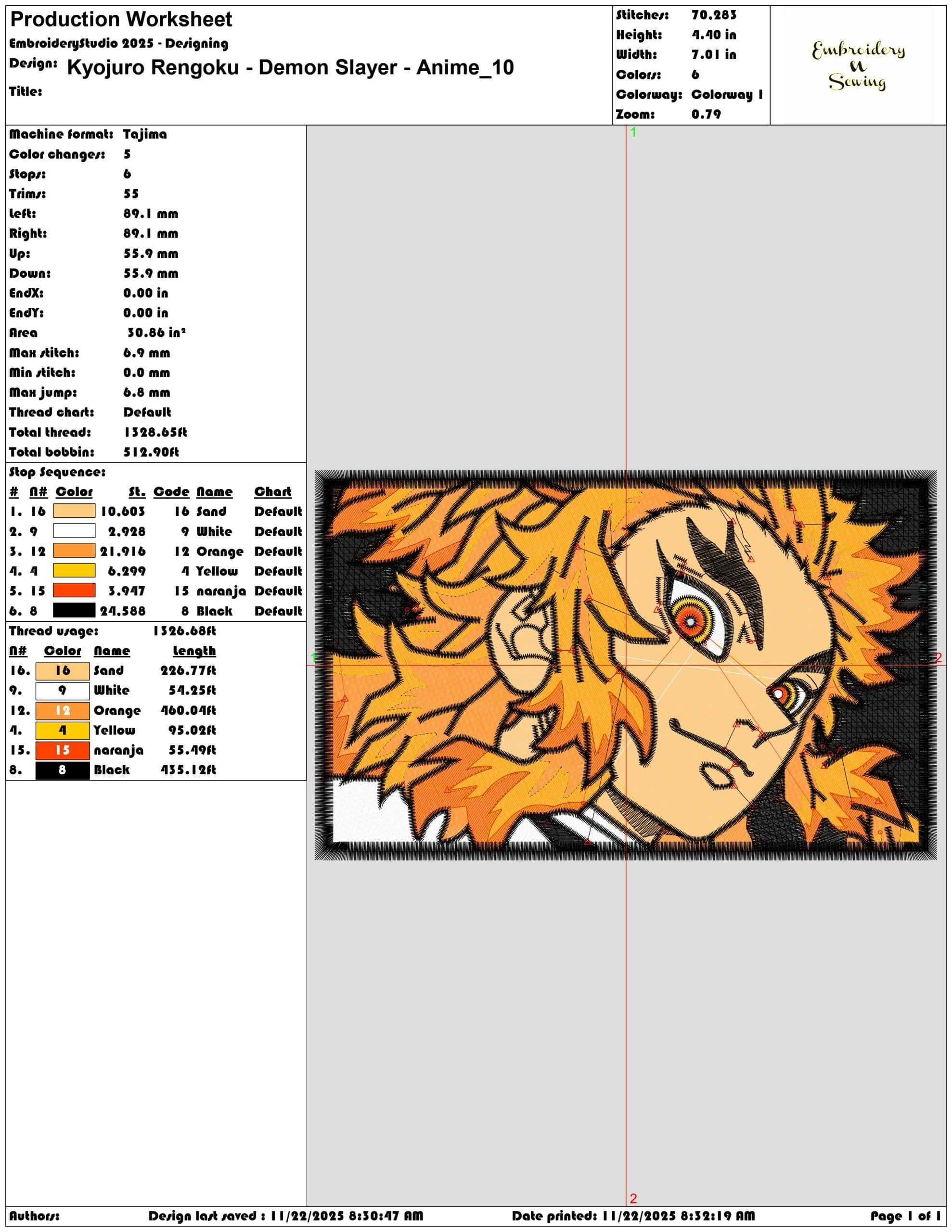 Kyojuro Rengoku Demon Slayer Anime- Elegant embroidery design file - instant download — view 3