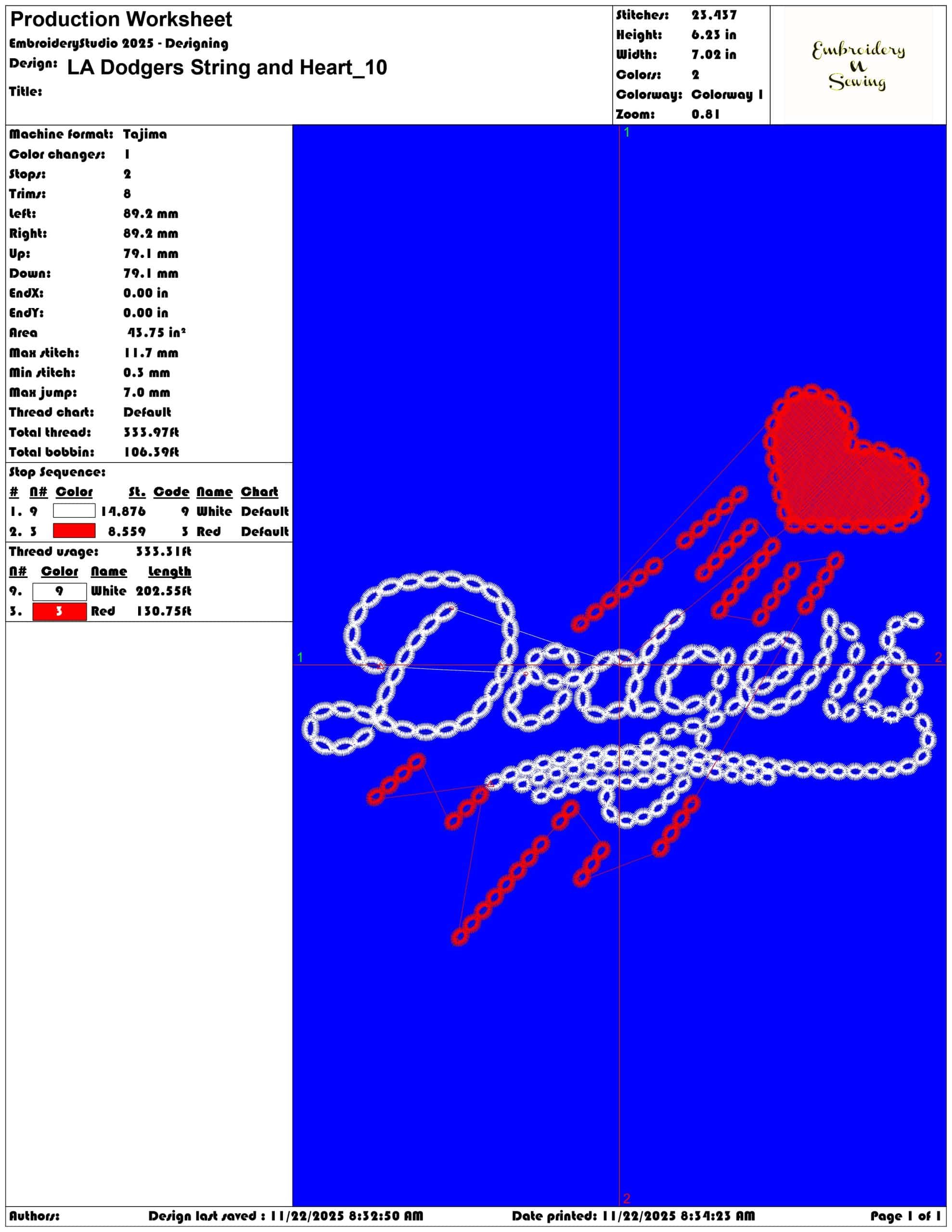 LA Dodgers String and Heart- Elegant embroidery design file - instant download — view 3