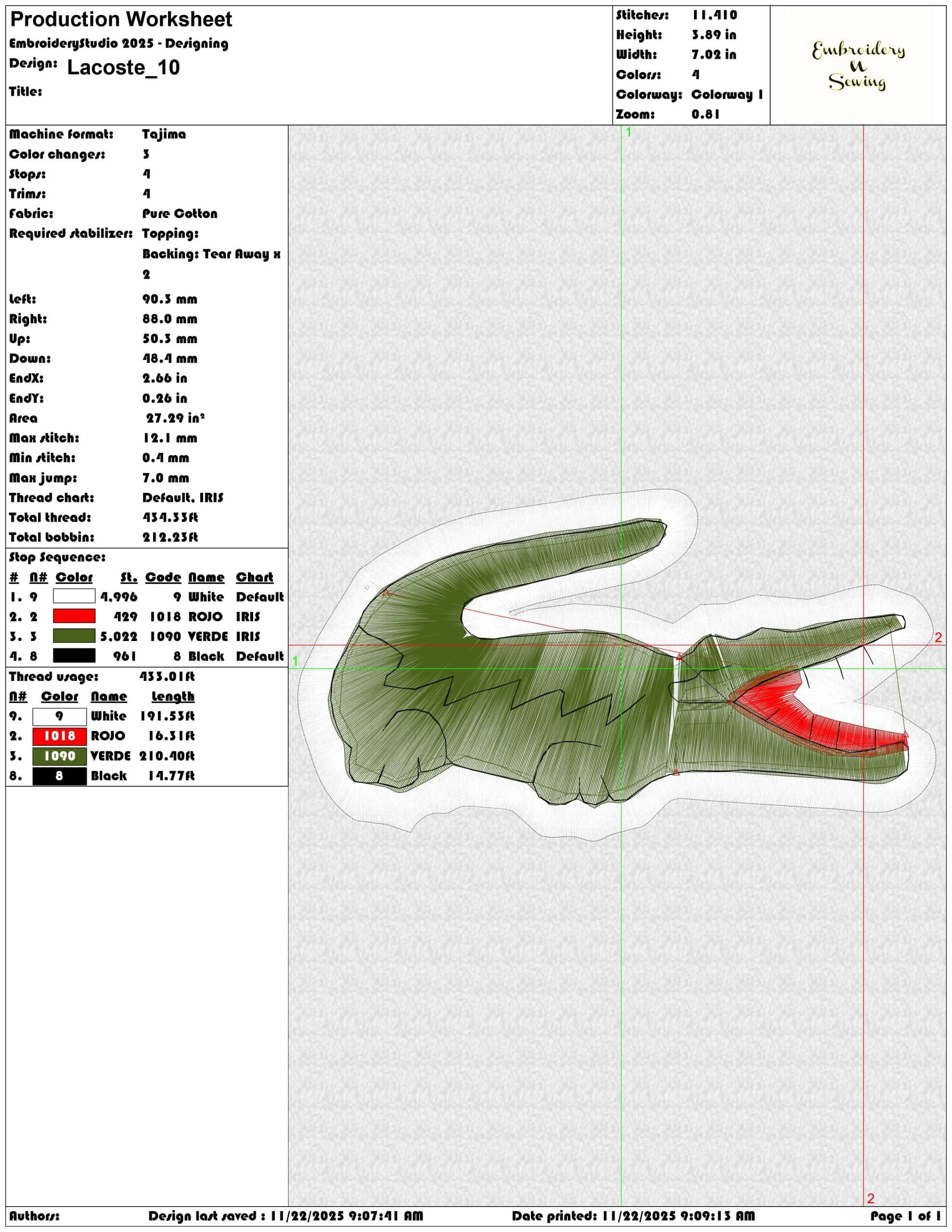 Lacoste- Elegant embroidery design file - instant download — view 3