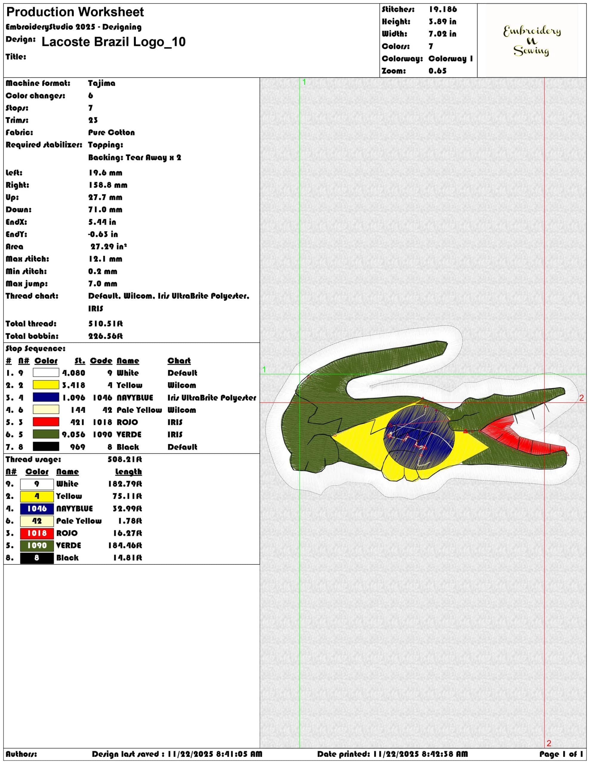 Lacoste Brazil Logo- Elegant embroidery design file - instant download — view 3