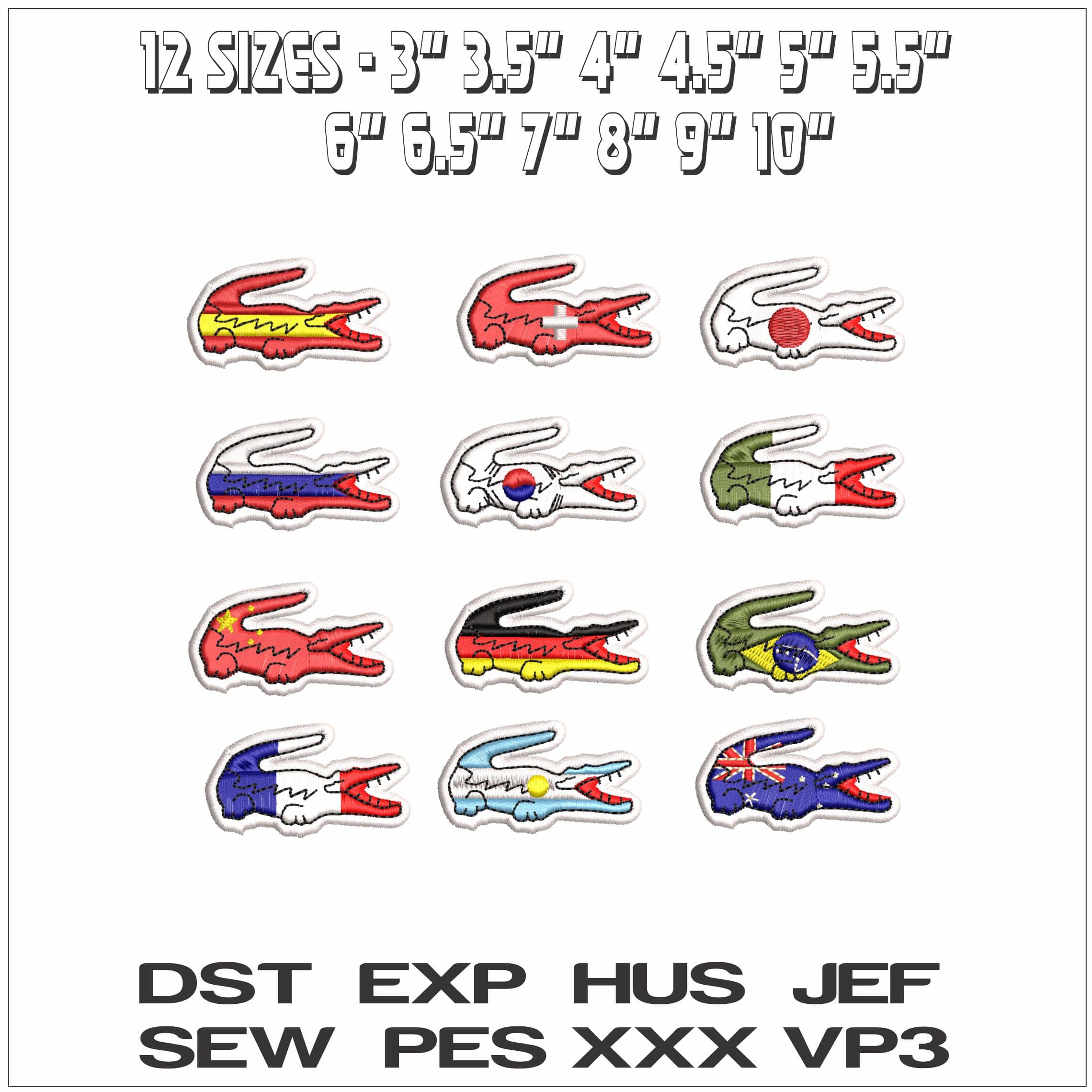 Lacoste Country Crocodiles- Elegant embroidery design file - instant download — view 2