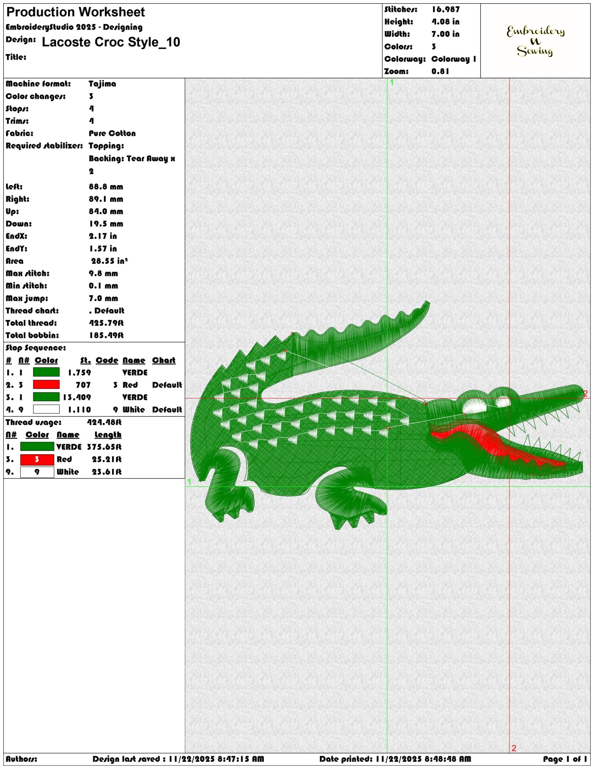 Lacoste Croc Style- Elegant embroidery design file - instant download — view 3