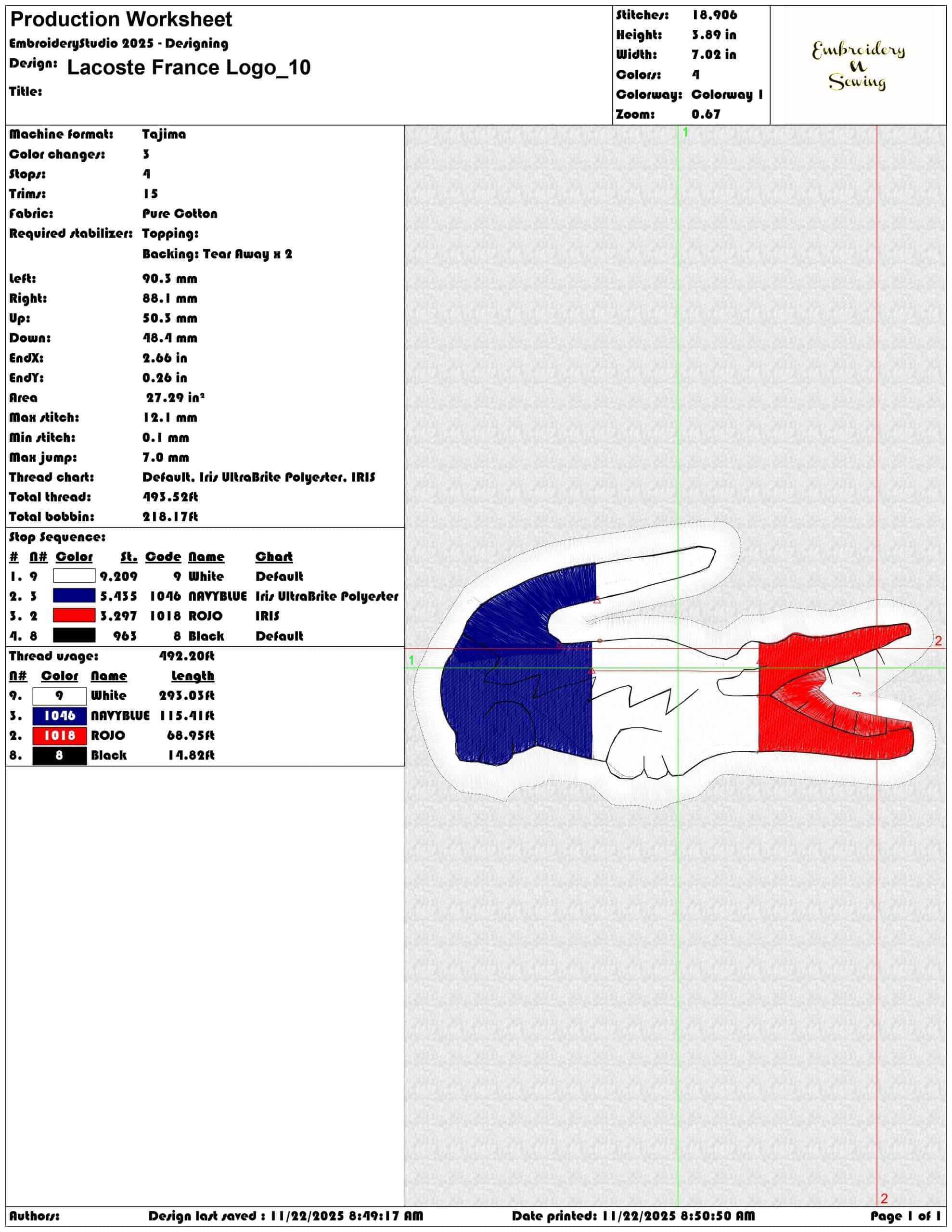 Lacoste France Logo- Elegant embroidery design file - instant download — view 3