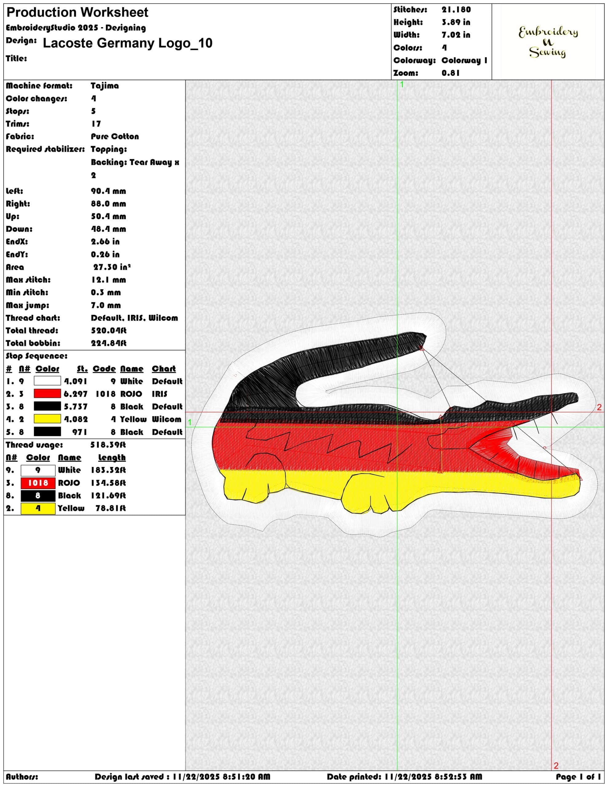 Lacoste Germany Logo- Elegant embroidery design file - instant download — view 3