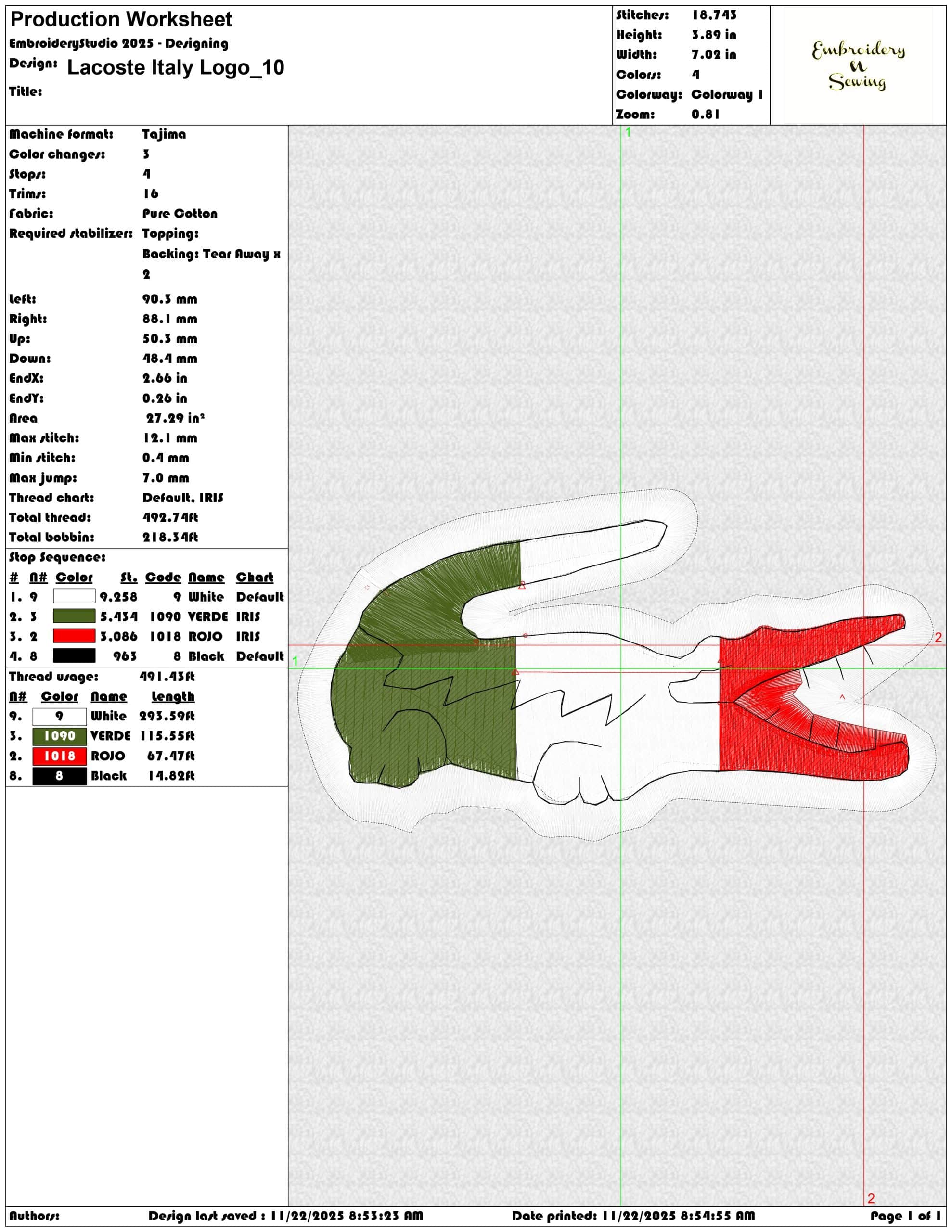 Lacoste Italy Logo- Elegant embroidery design file - instant download — view 3
