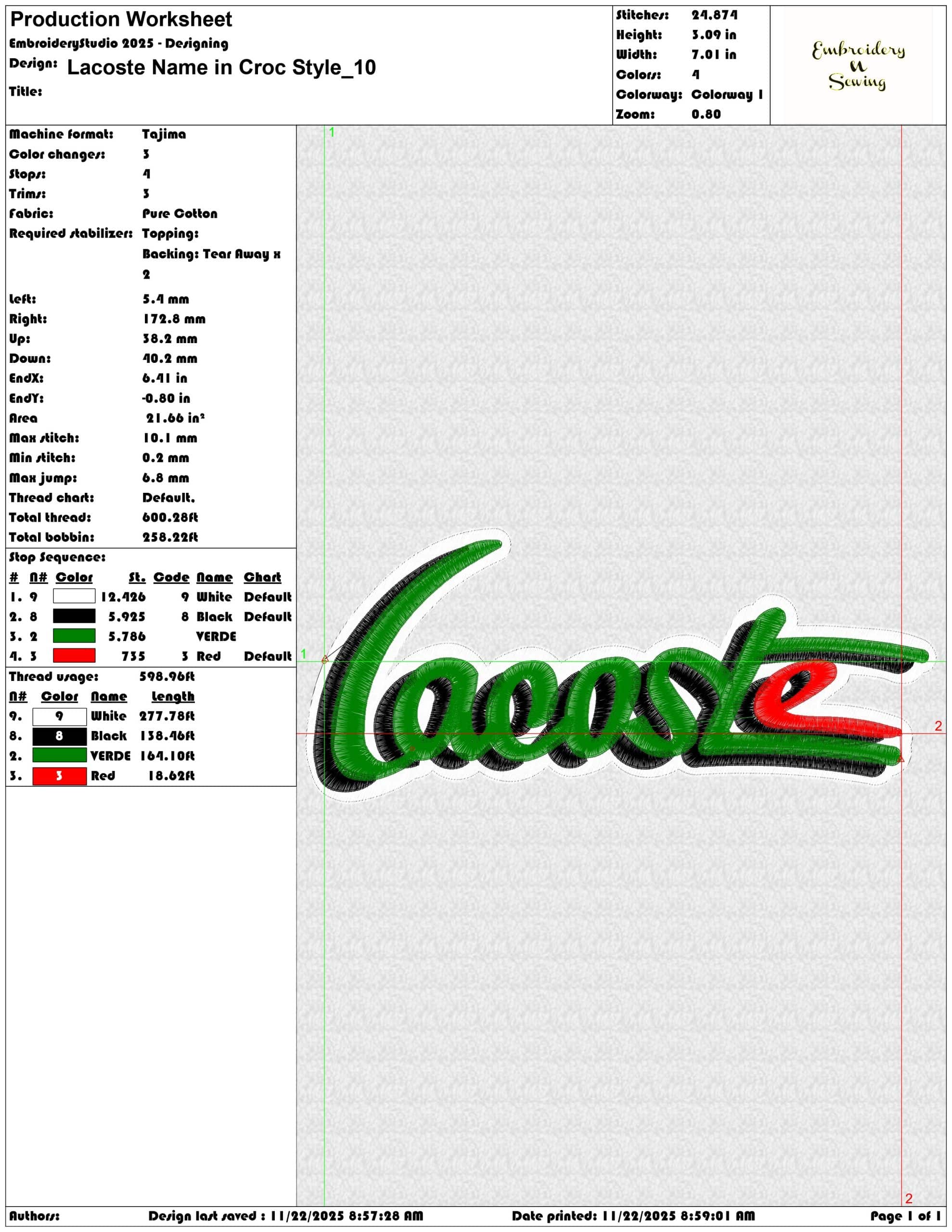 Lacoste Name in Croc Style- Elegant embroidery design file - instant download — view 3