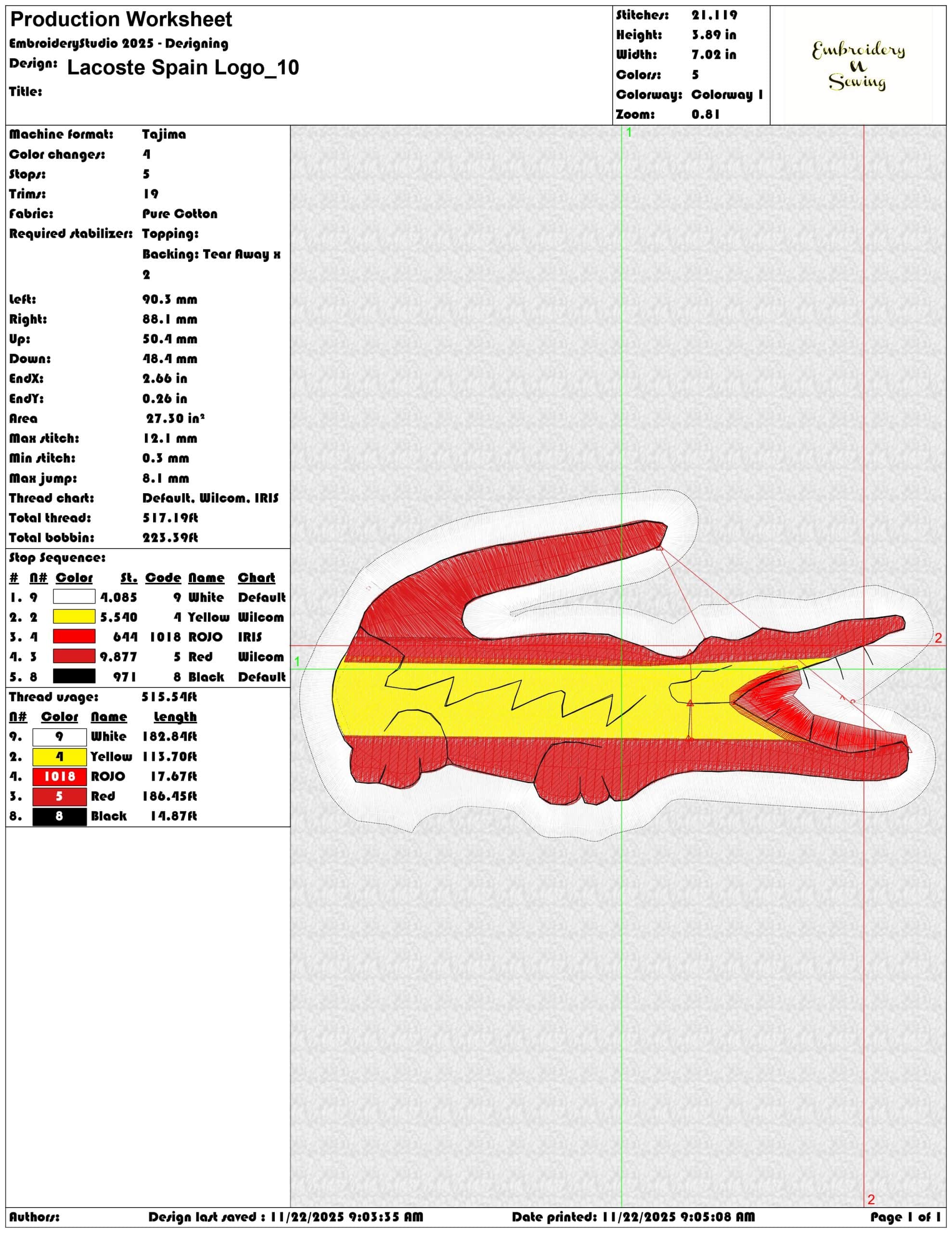 Lacoste Spain Logo- Elegant embroidery design file - instant download — view 3