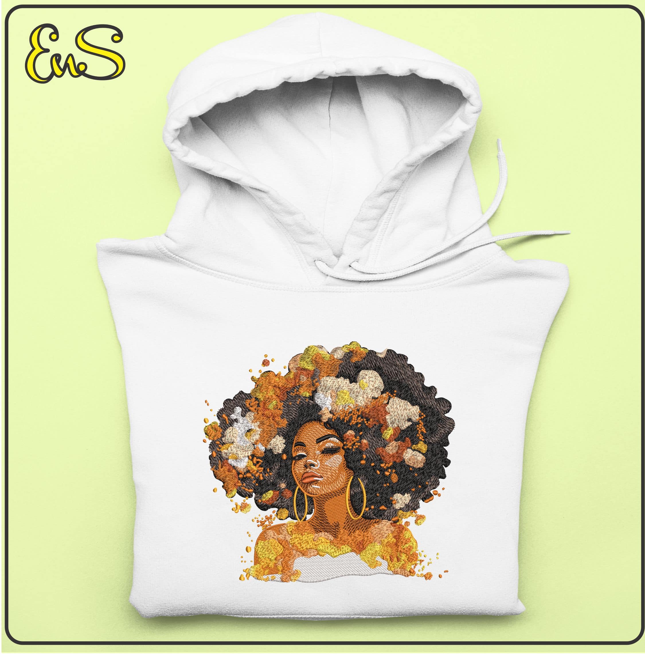 Lady with Afro and flowers- Elegant embroidery design file - instant download — view 4