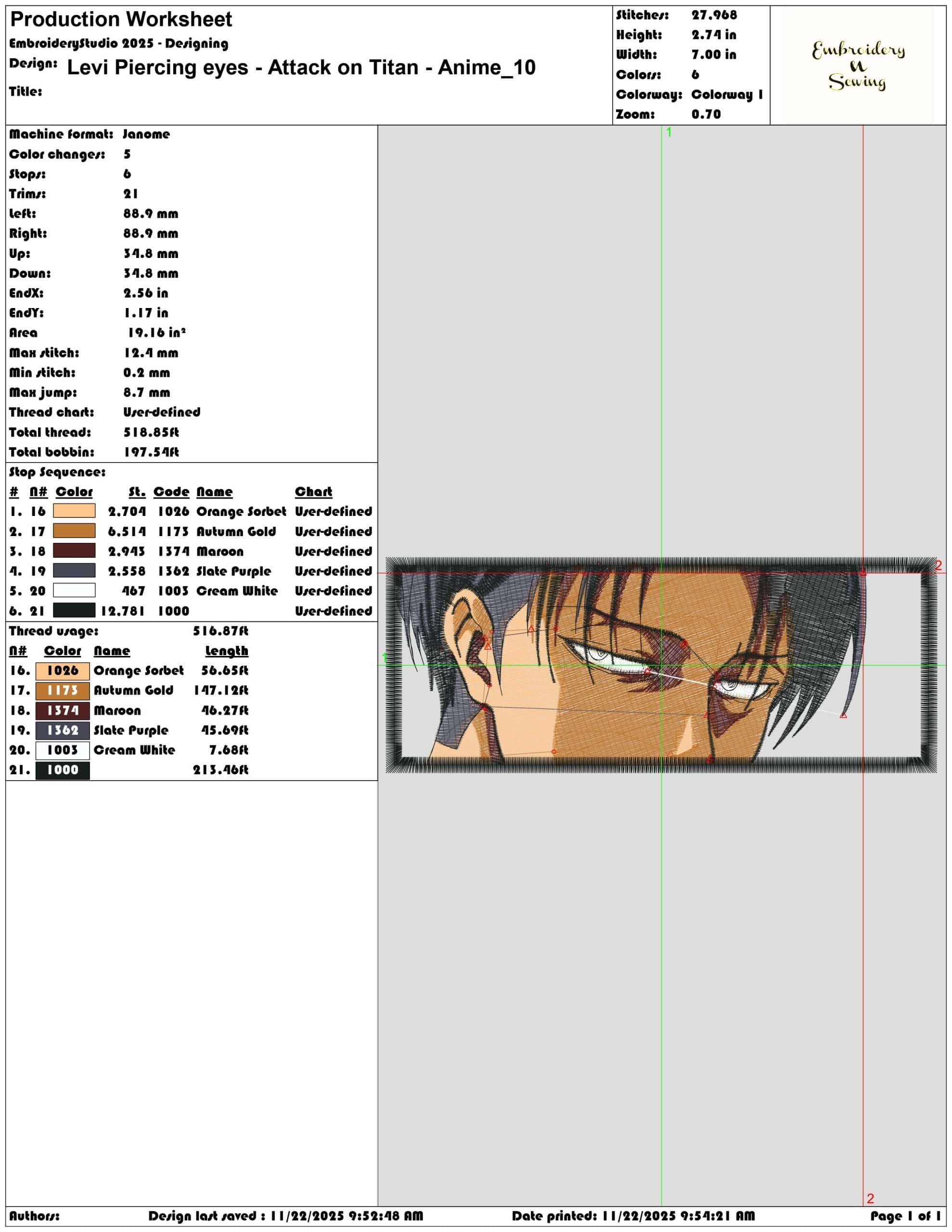 Levi Piercing eyes Attack on Titan Anime- Elegant embroidery design file - instant download — view 3