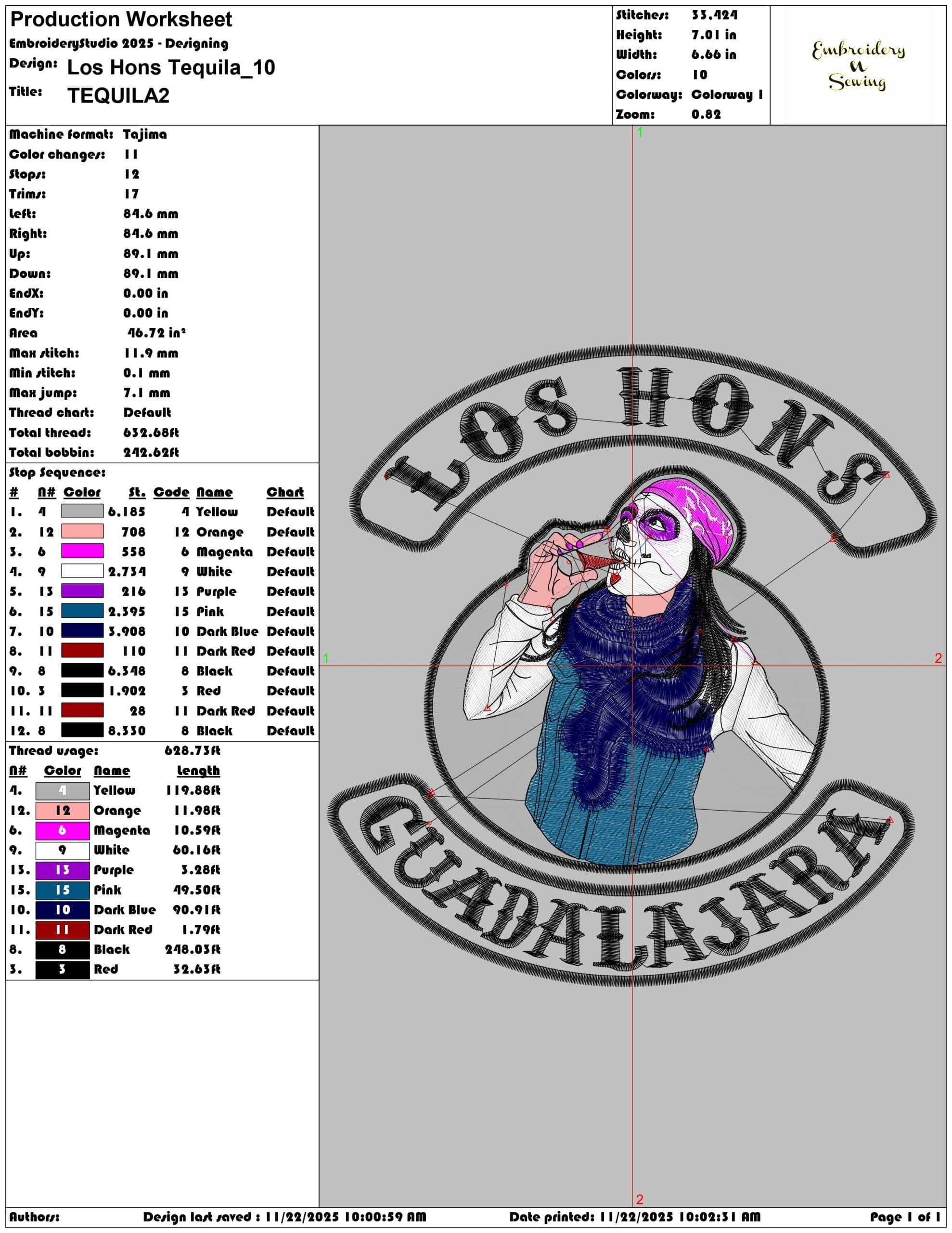 Los Hons Tequila- Elegant embroidery design file - instant download — view 3