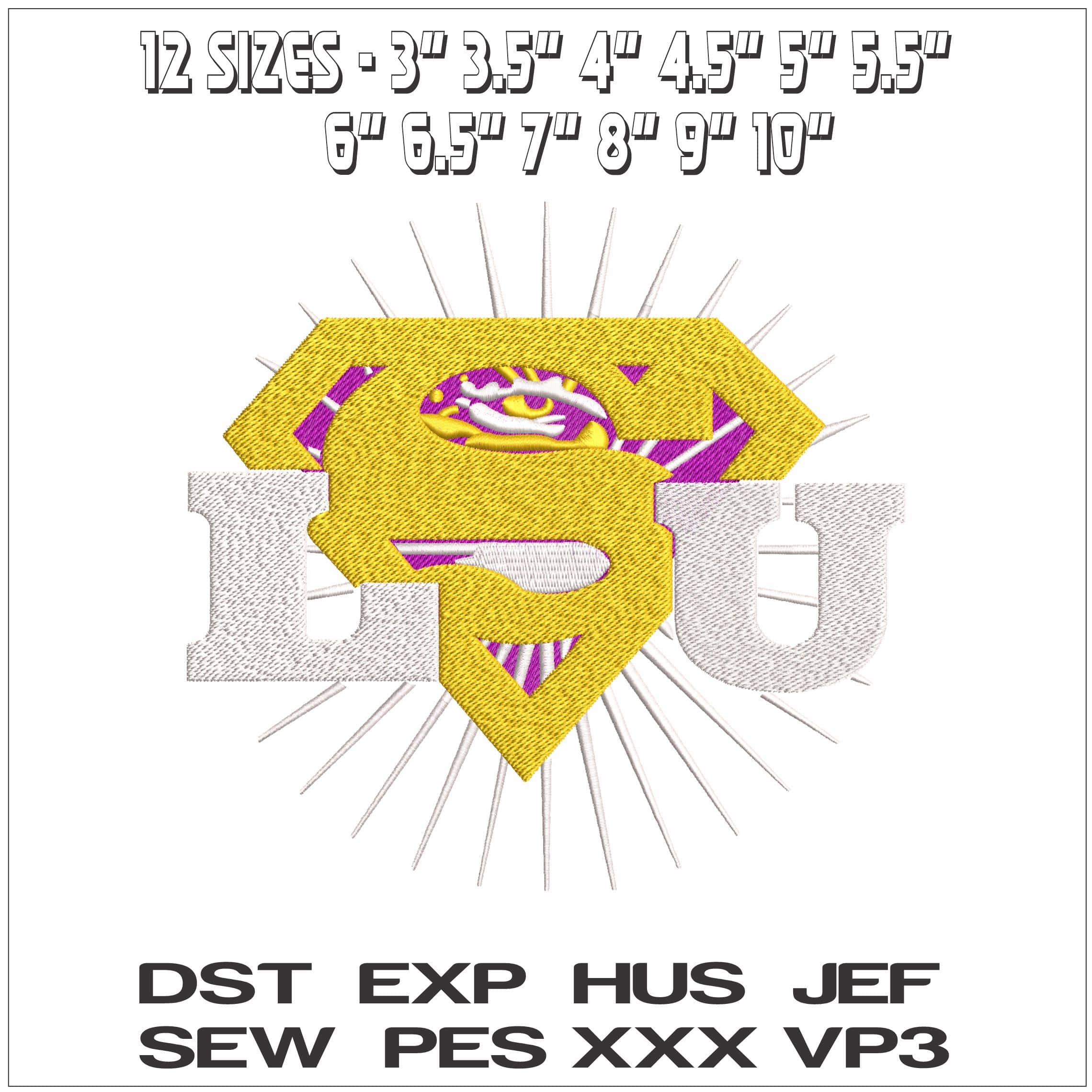 LSU Superman- Elegant embroidery design file - instant download — view 2