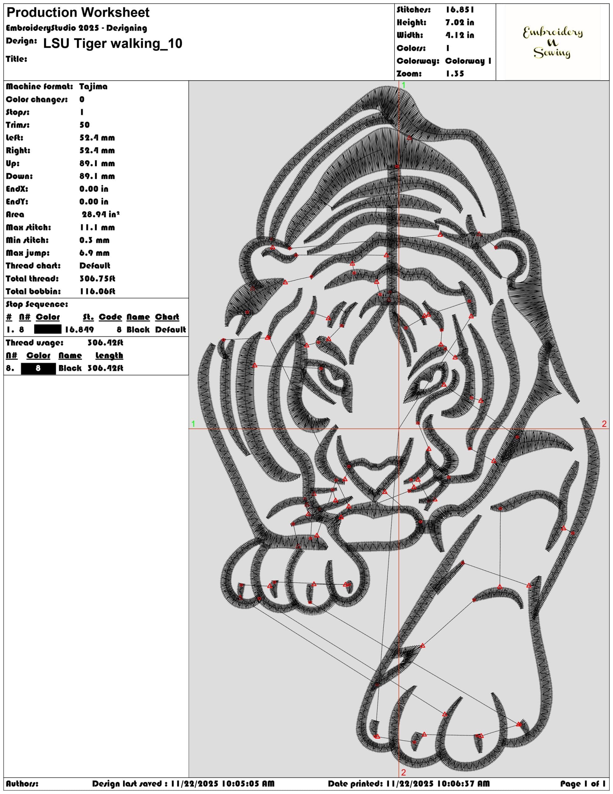 LSU Tiger walking- Elegant embroidery design file - instant download — view 3