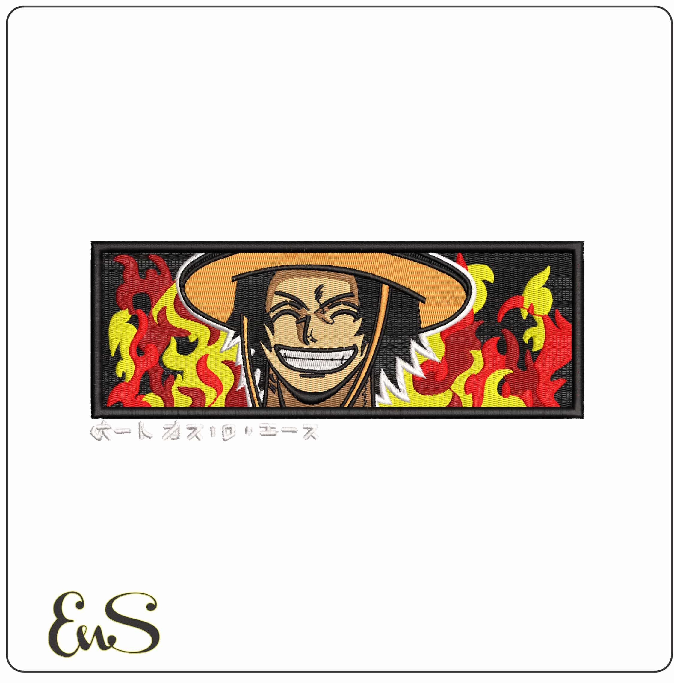 Luffy big smile in flames One Piece Anime- Elegant embroidery design file - instant download