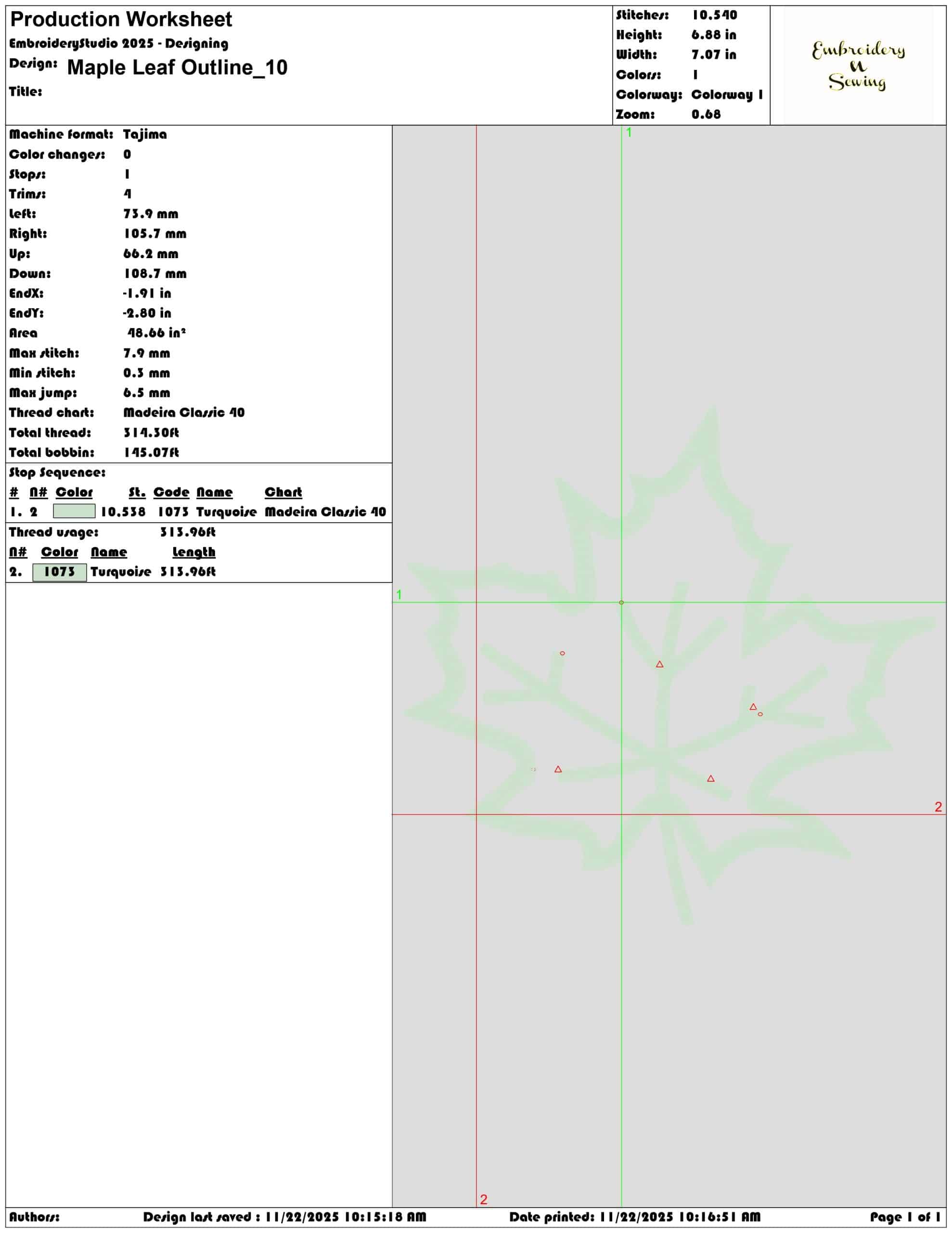 Maple Leaf Outline- Elegant embroidery design file - instant download — view 3
