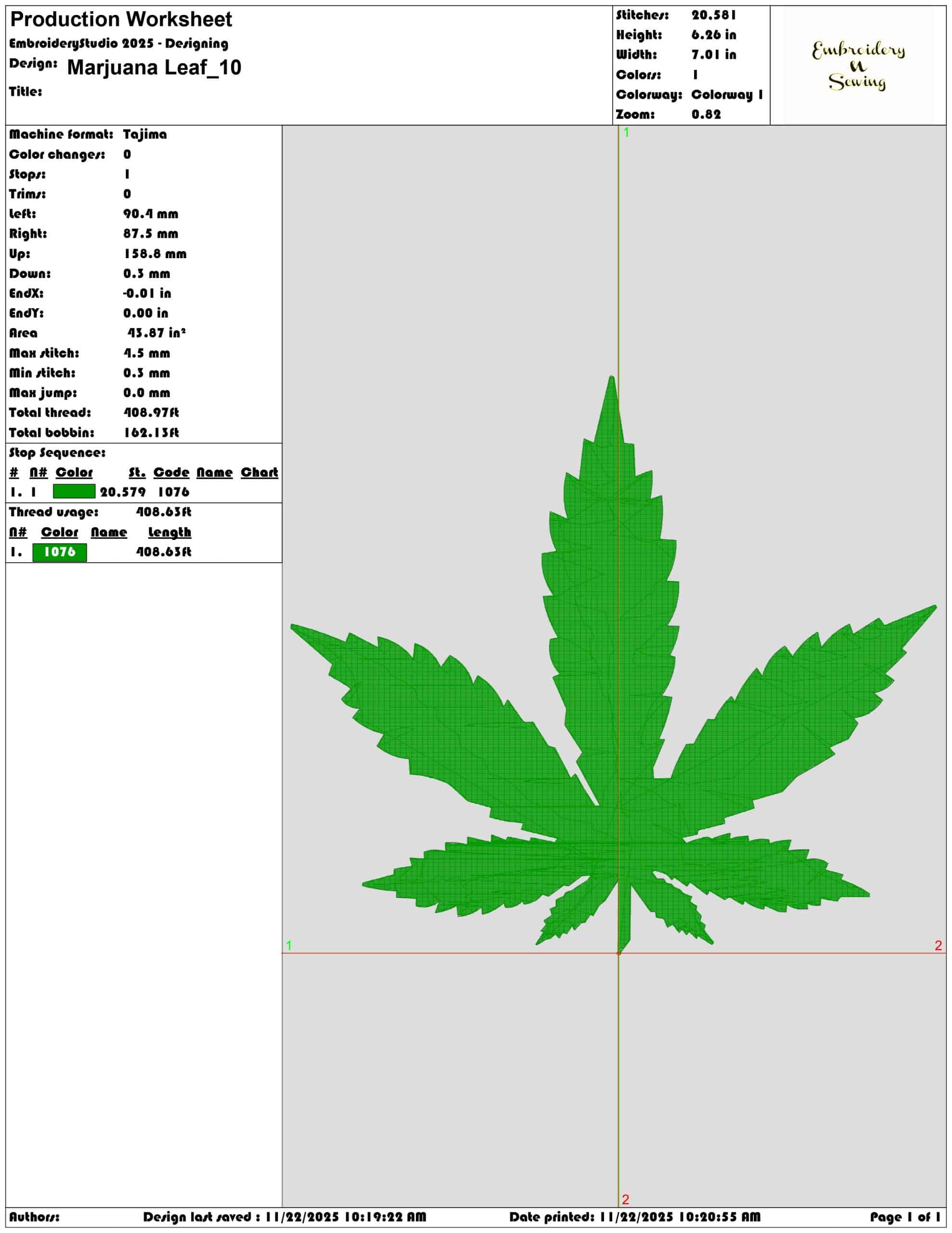 Marjuana Leaf- Elegant embroidery design file - instant download — view 3