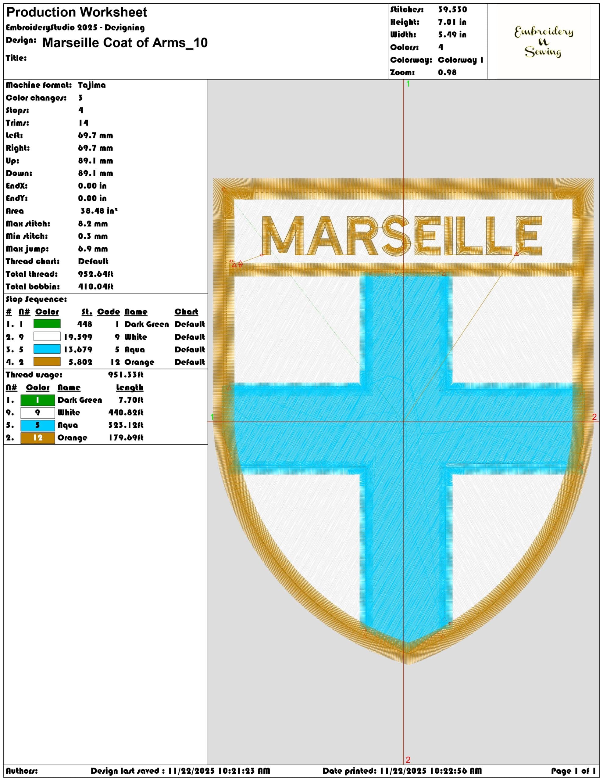 Marseille Coat of Arms- Elegant embroidery design file - instant download — view 3