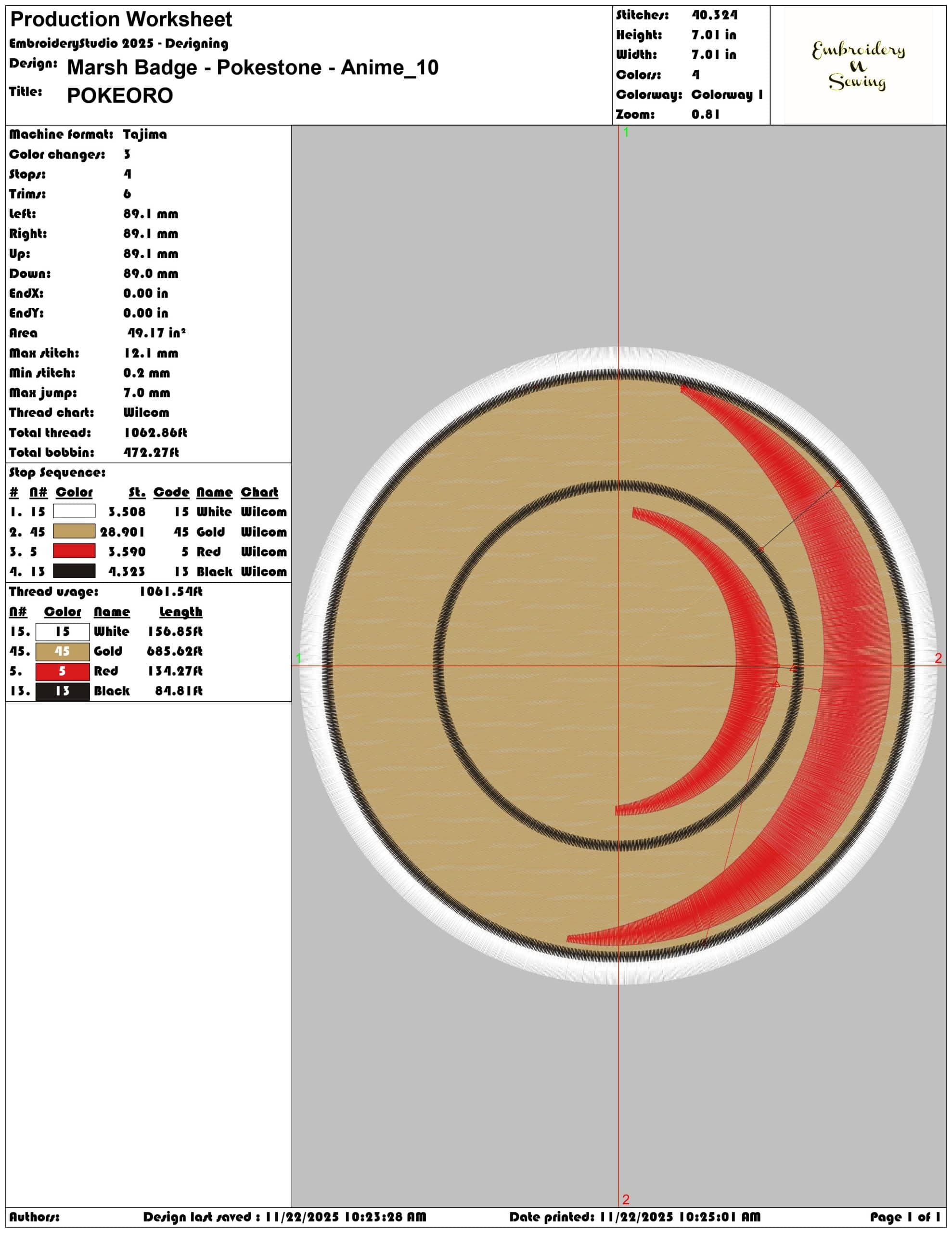 Marsh Badge Pokestone Anime- Elegant embroidery design file - instant download — view 3