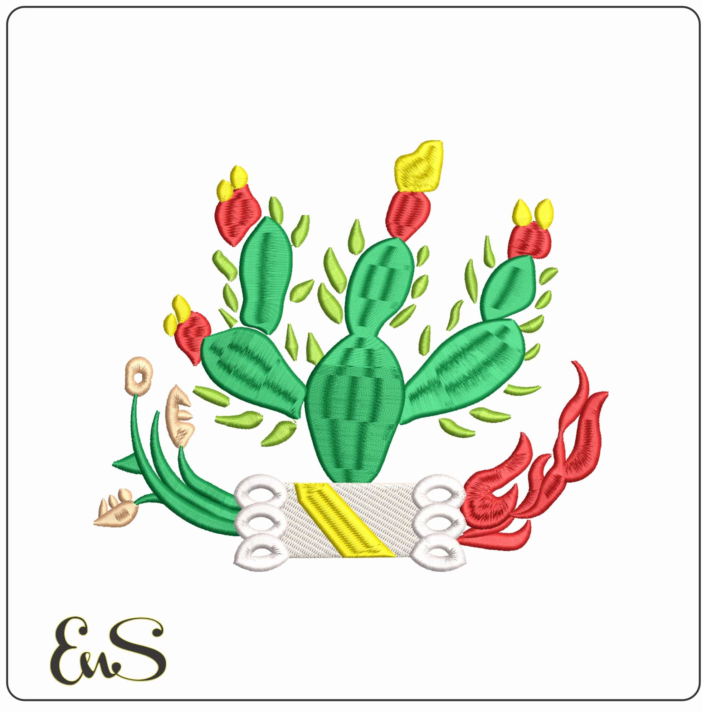 Mexican Cactus - Elegant embroidery design file - instant download