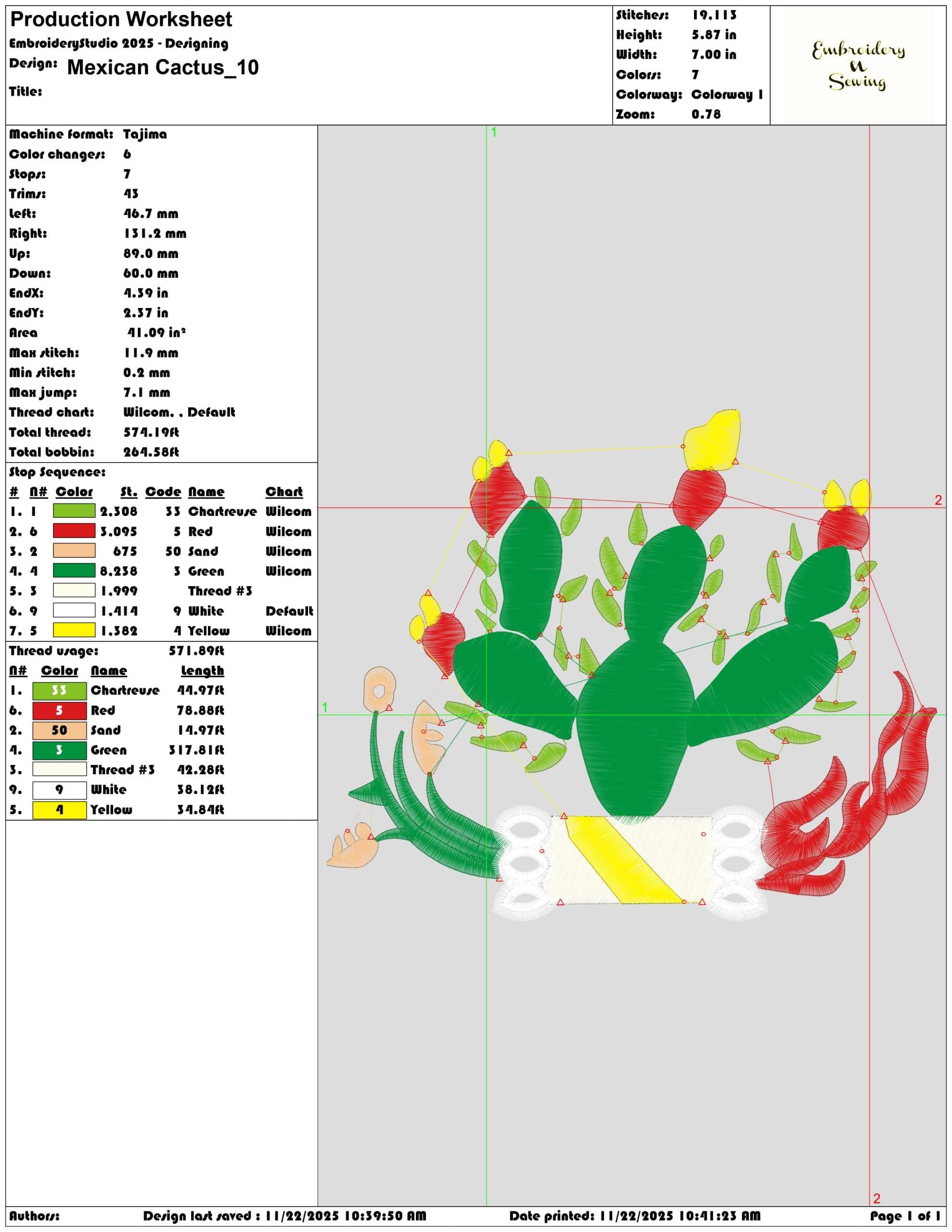 Mexican Cactus - Elegant embroidery design file - instant download — view 3