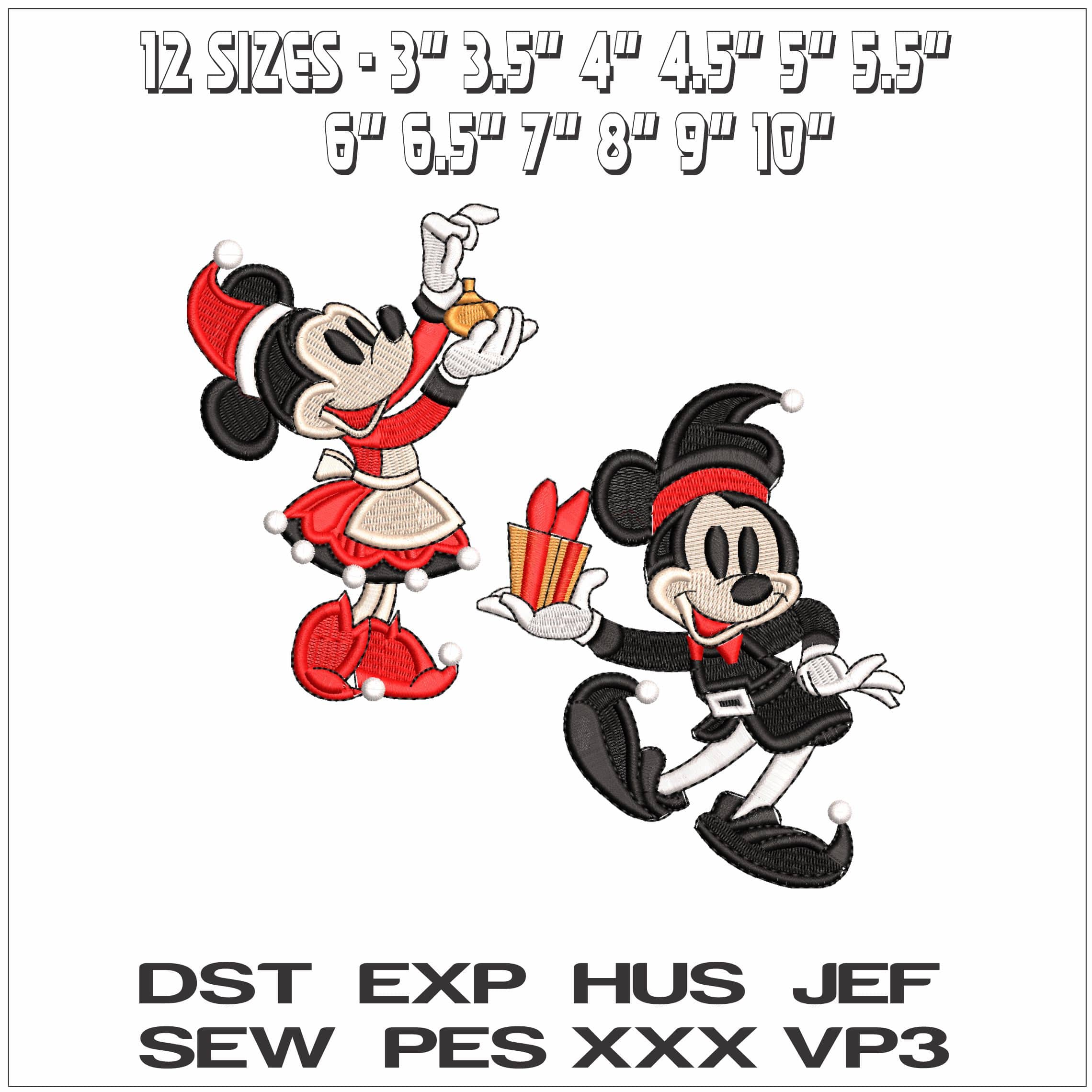 Mickey and Minnie Christmas - Elegant embroidery design file - instant download — view 2