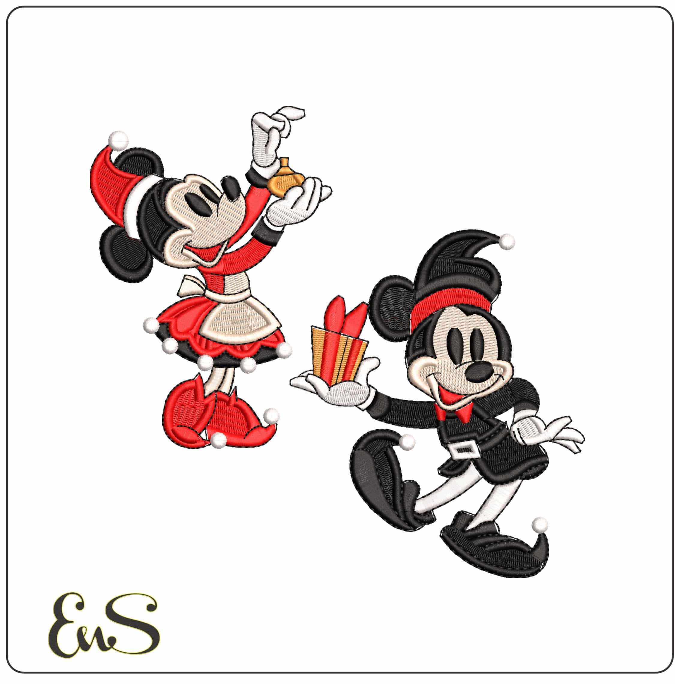 Mickey and Minnie Christmas - Elegant embroidery design file - instant download