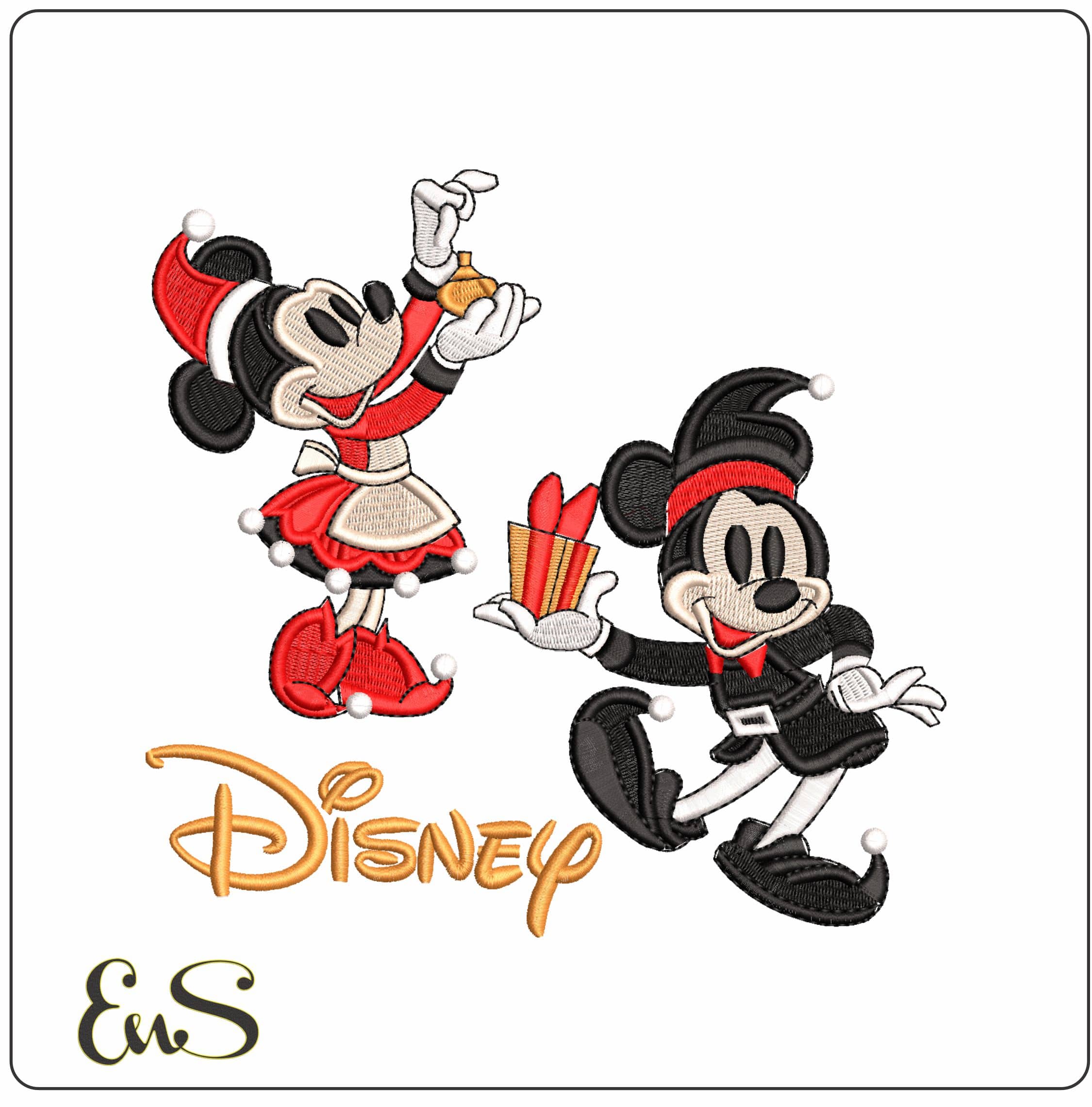Mickey and Minnie Christmas Disney - Elegant embroidery design file - instant download