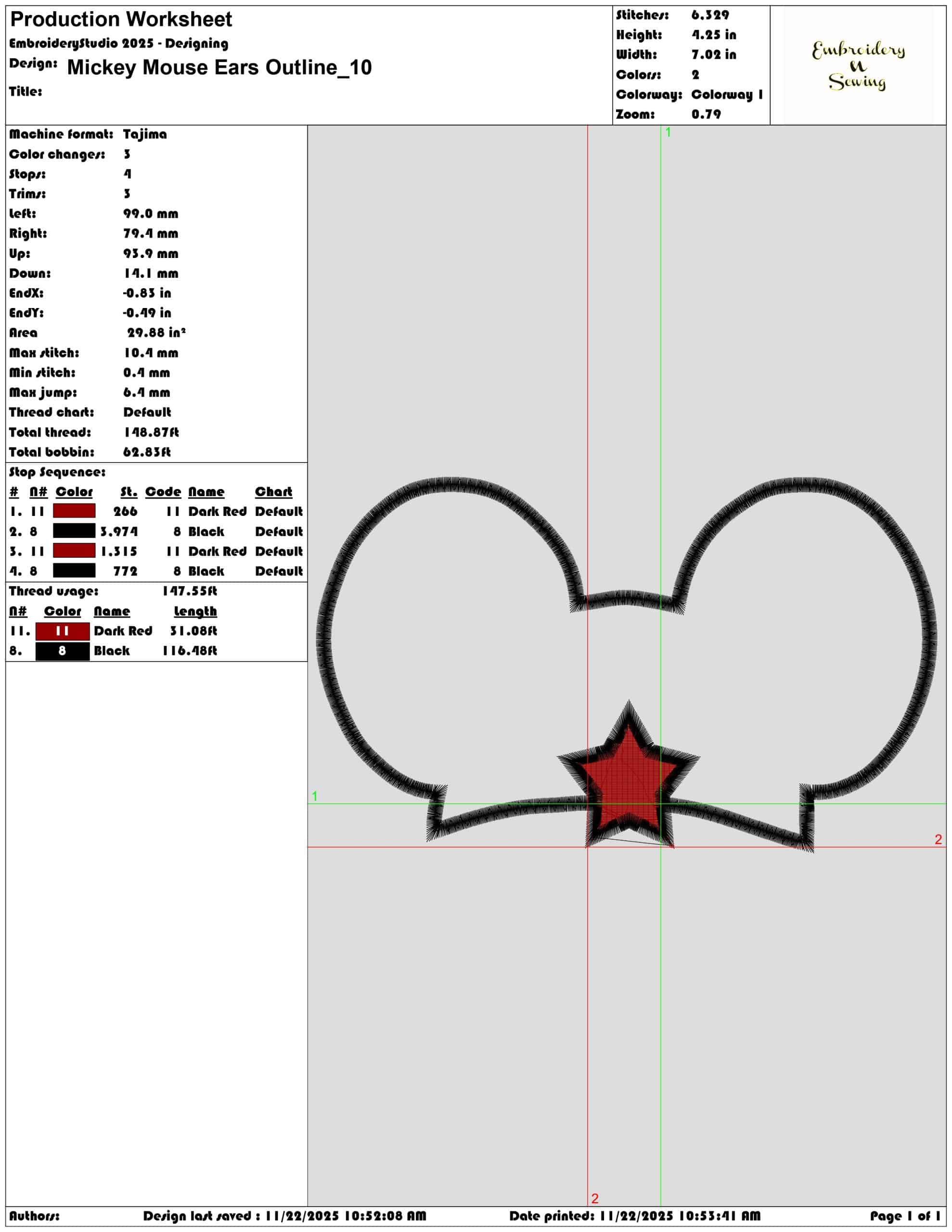 Mickey Mouse Ears Outline - Elegant embroidery design file - instant download — view 3