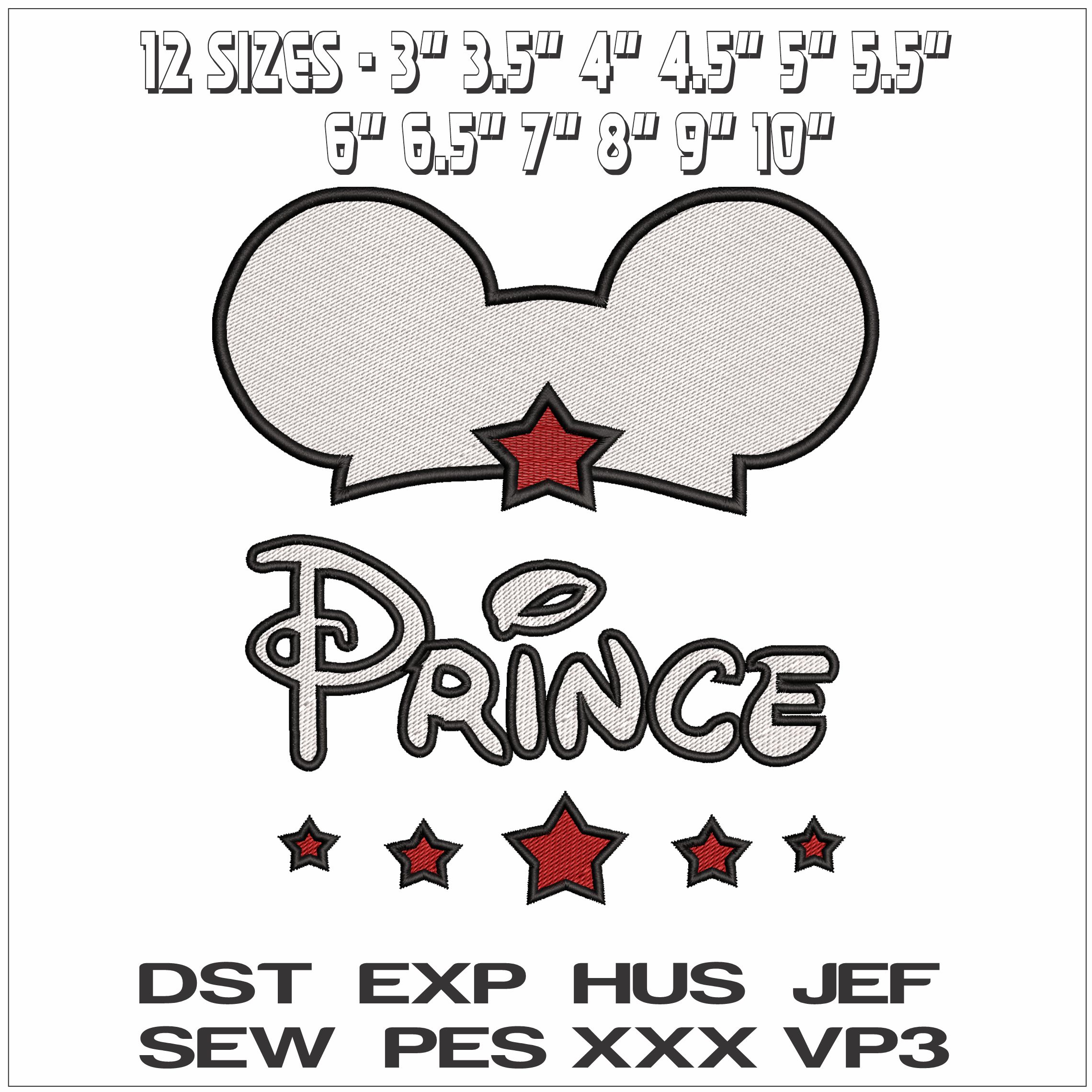 Mickey Mouse Ears Prince - Elegant embroidery design file - instant download — view 2