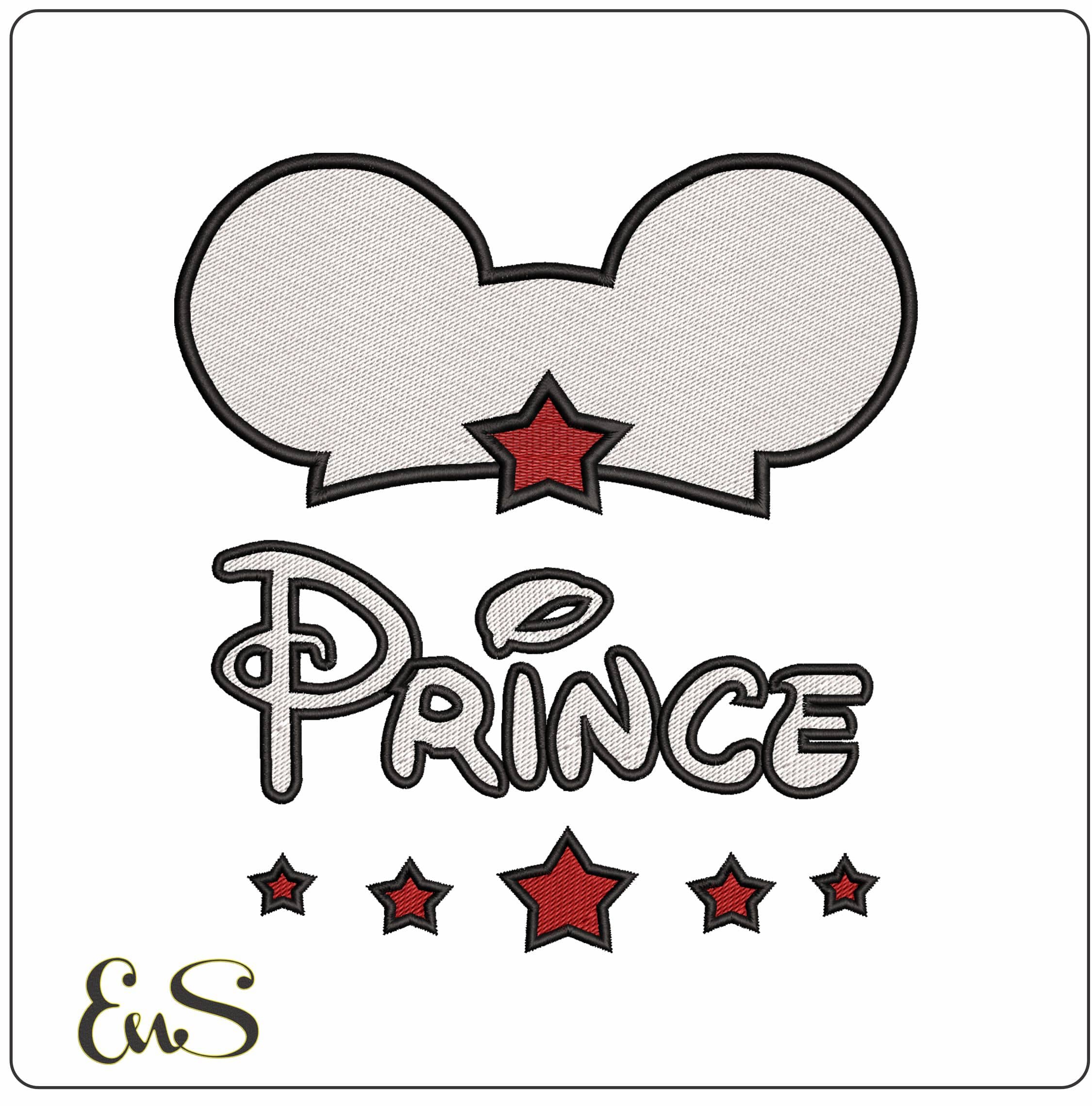 Mickey Mouse Ears Prince - Elegant embroidery design file - instant download