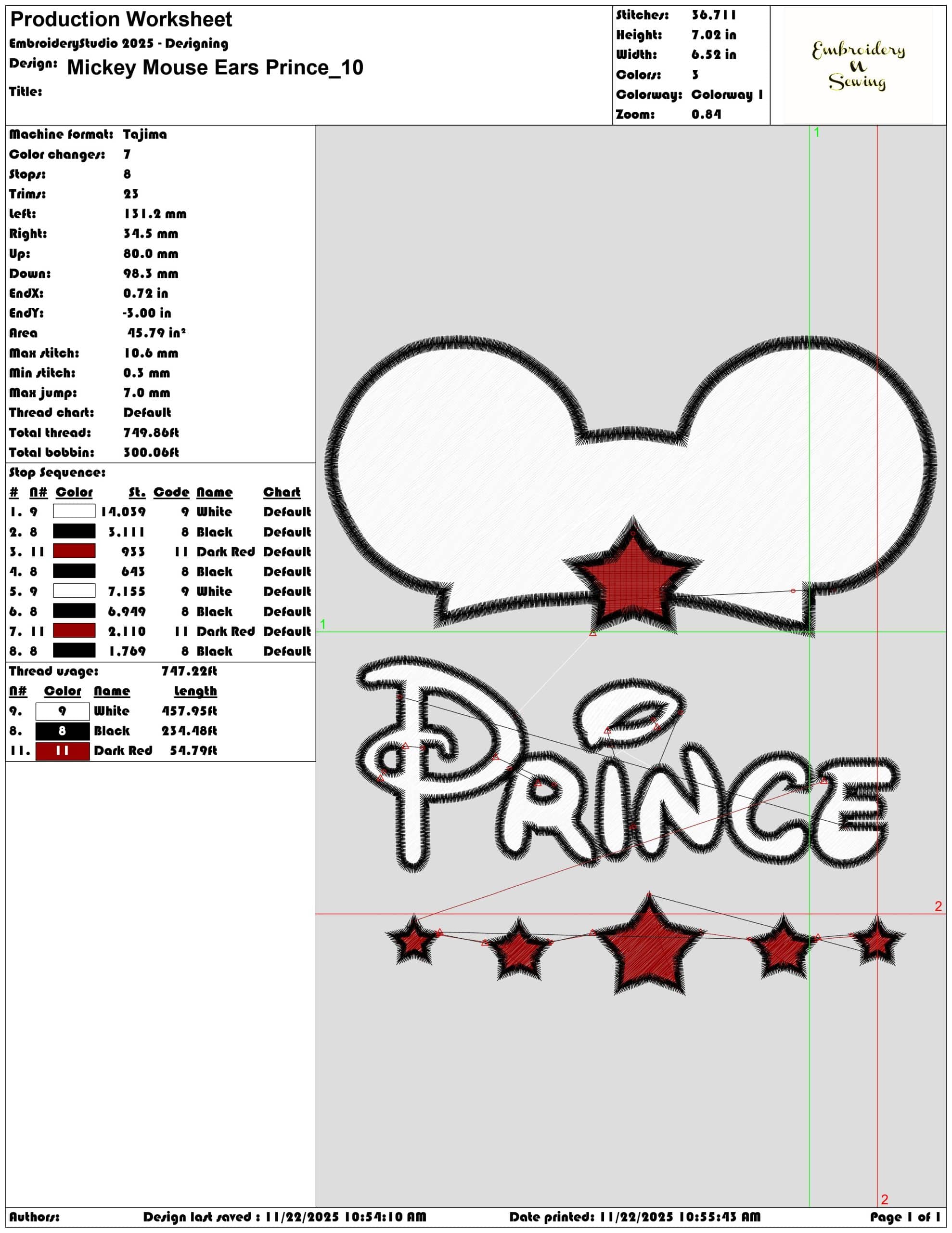 Mickey Mouse Ears Prince - Elegant embroidery design file - instant download — view 3