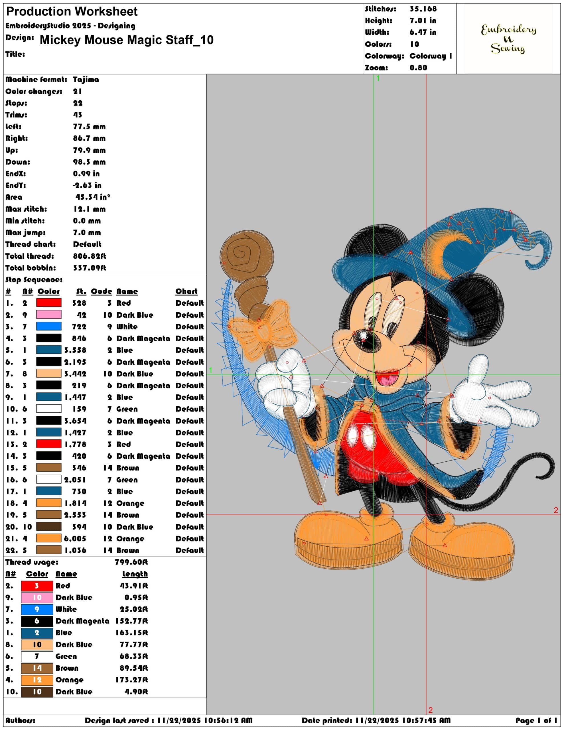 Mickey Mouse Magic Staff - Elegant embroidery design file - instant download — view 3