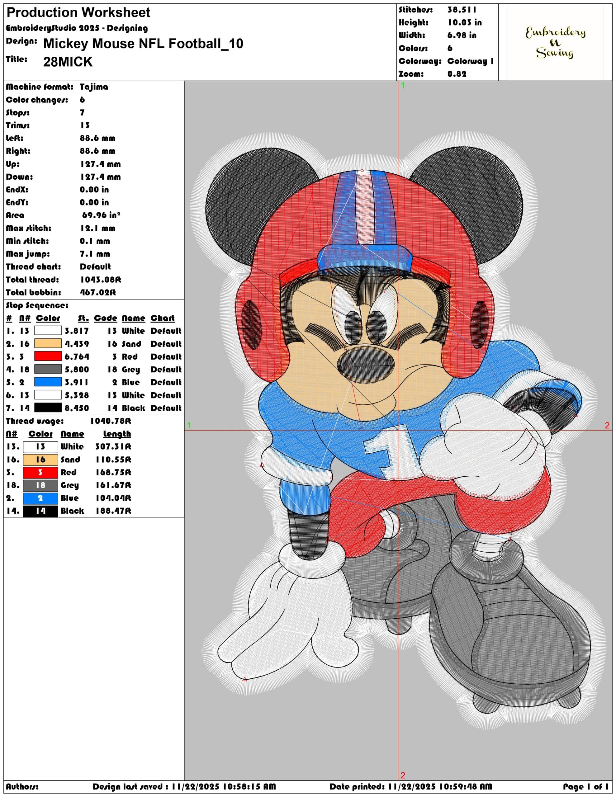 Mickey Mouse NFL Football - Elegant embroidery design file - instant download — view 3