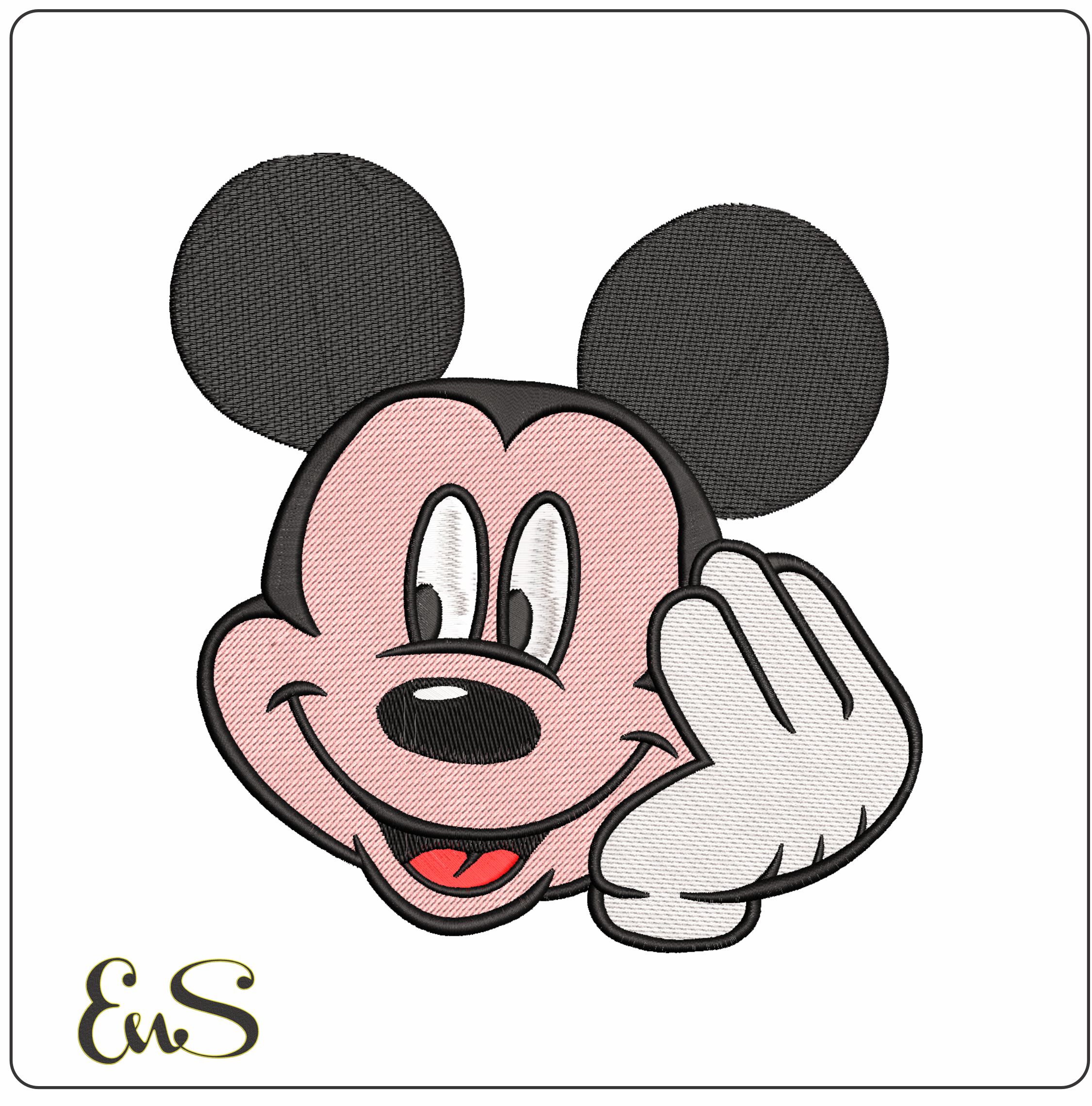 Mickey Mouse Resting on Hand - Elegant embroidery design file - instant download