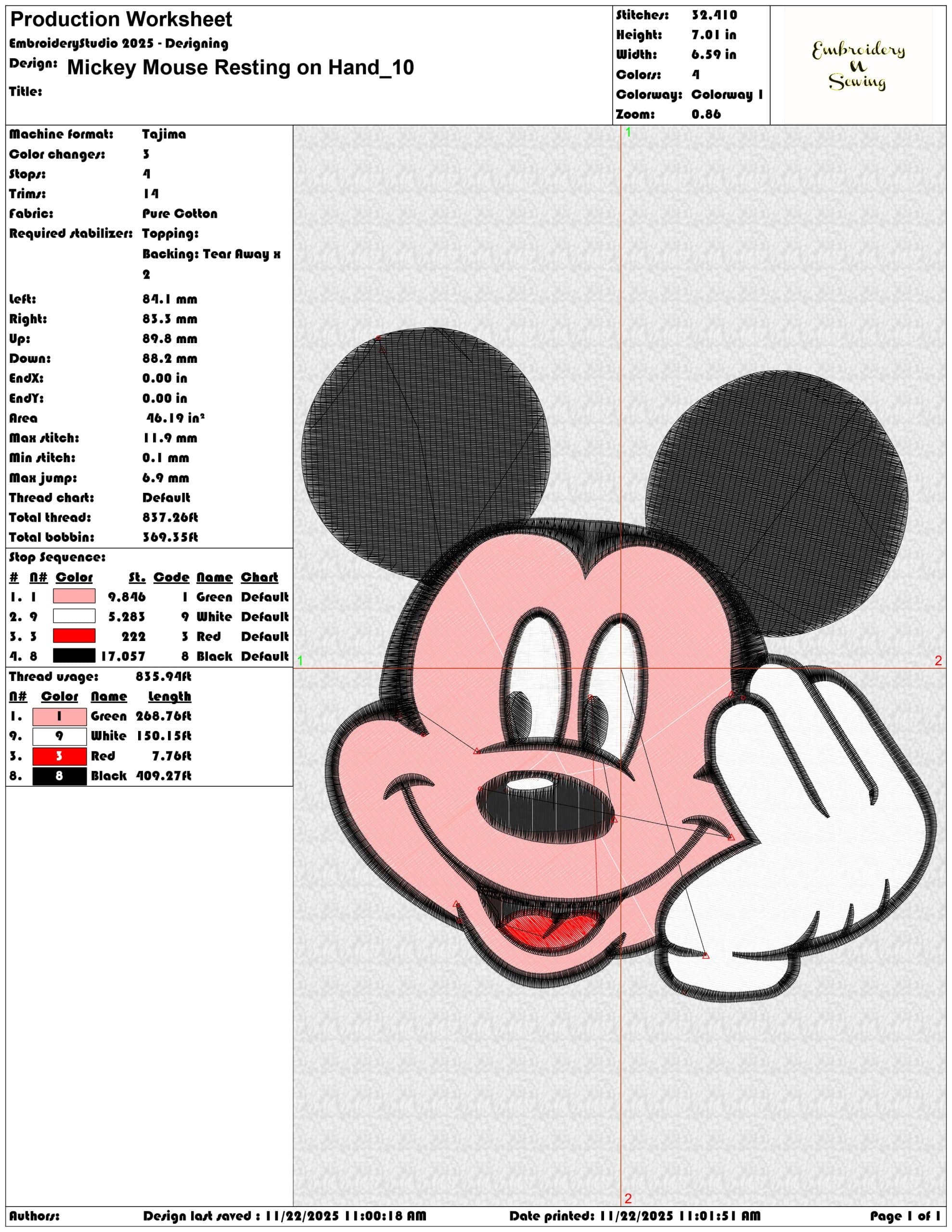 Mickey Mouse Resting on Hand - Elegant embroidery design file - instant download — view 3