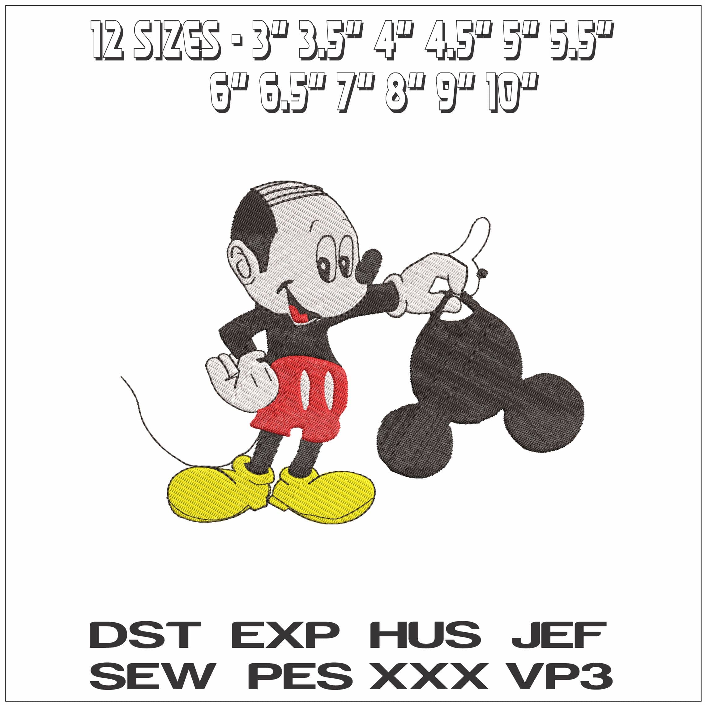 Mickey Mouse with Ears Off  - Elegant embroidery design file - instant download — view 2