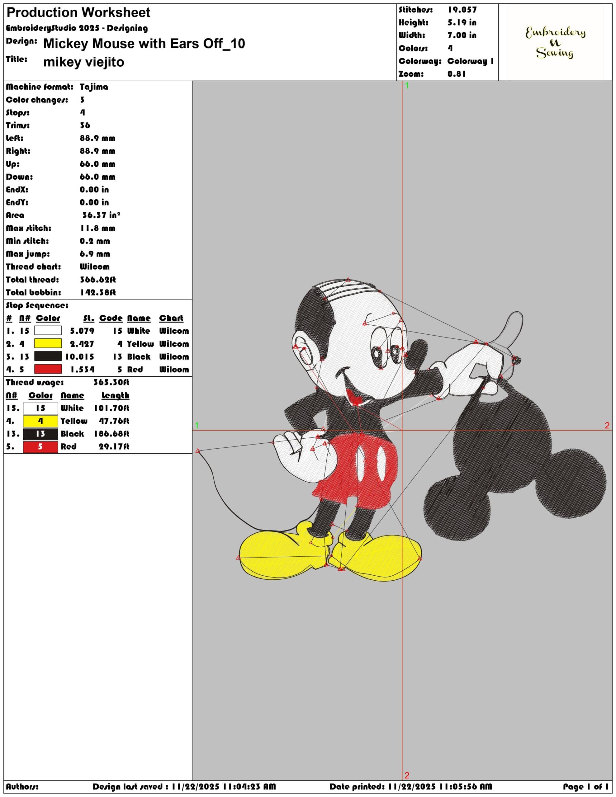 Mickey Mouse with Ears Off  - Elegant embroidery design file - instant download — view 3